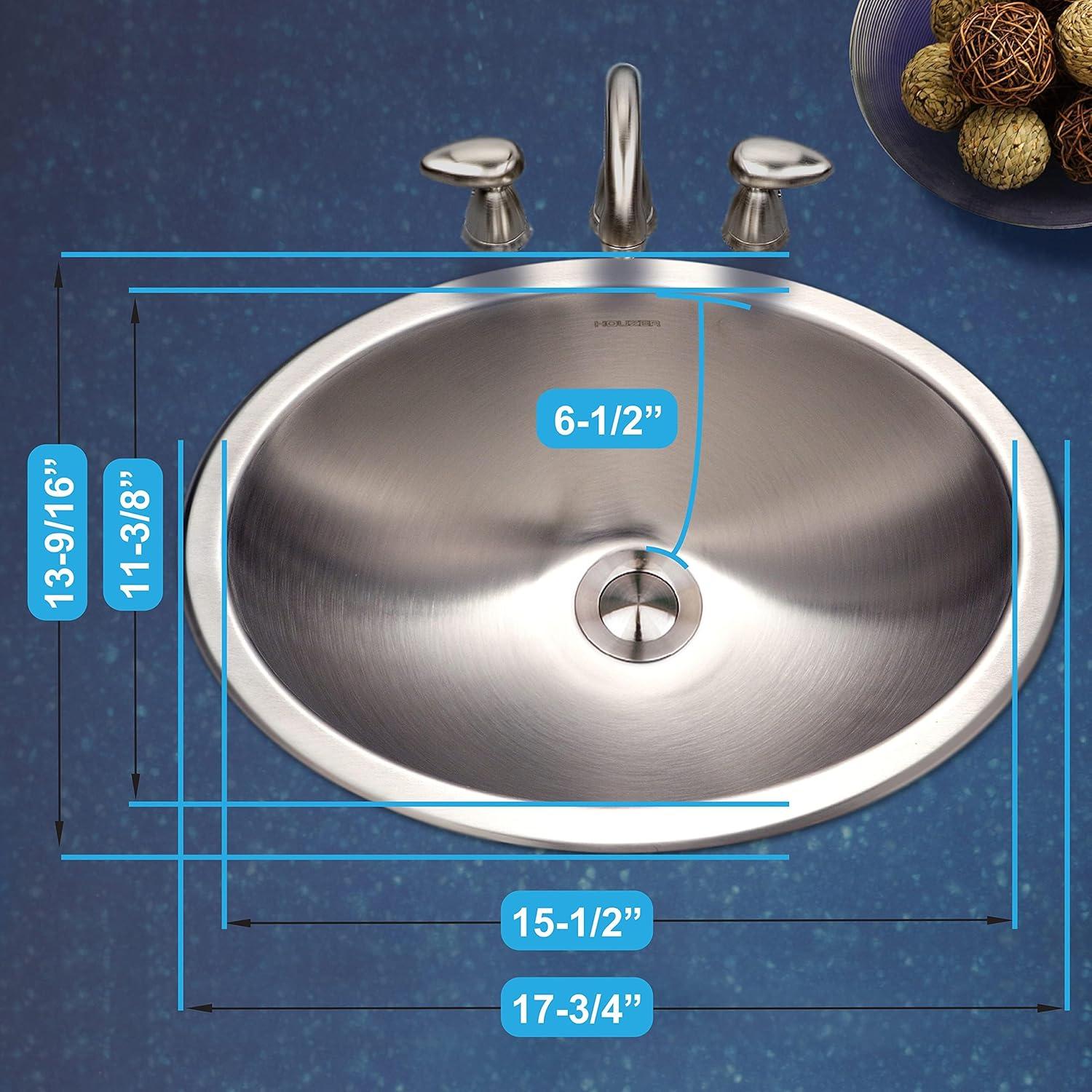 HOUZER CHT-1800-1 Opus 18 inch Stainless Steel Drop-in Oval Bathroom without Overflow-CHT-1800-1 Sink, 17-3/4" x 13-9/16" x 6"