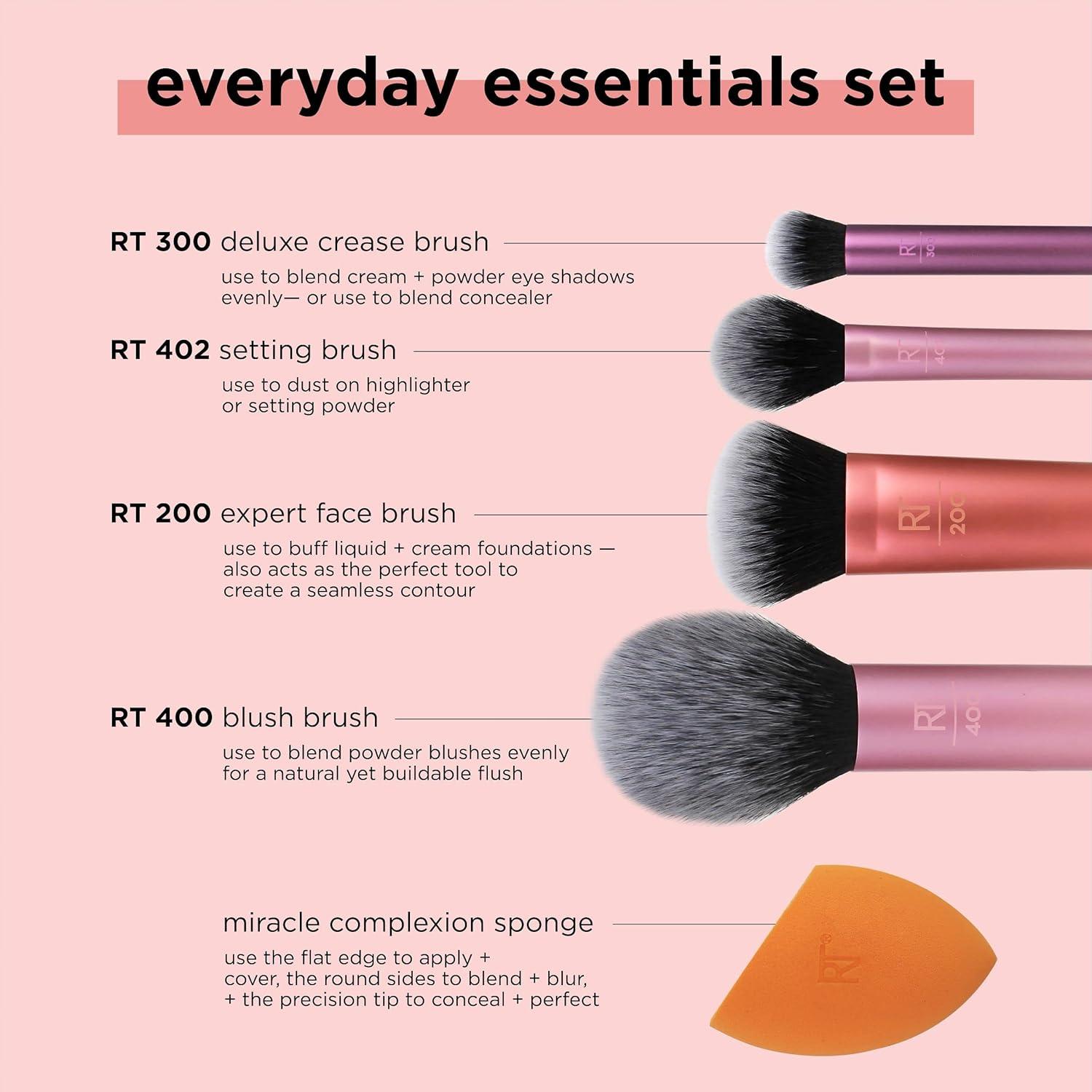 Real Techniques Everyday Essentials Makeup Brush Kit - 5pc