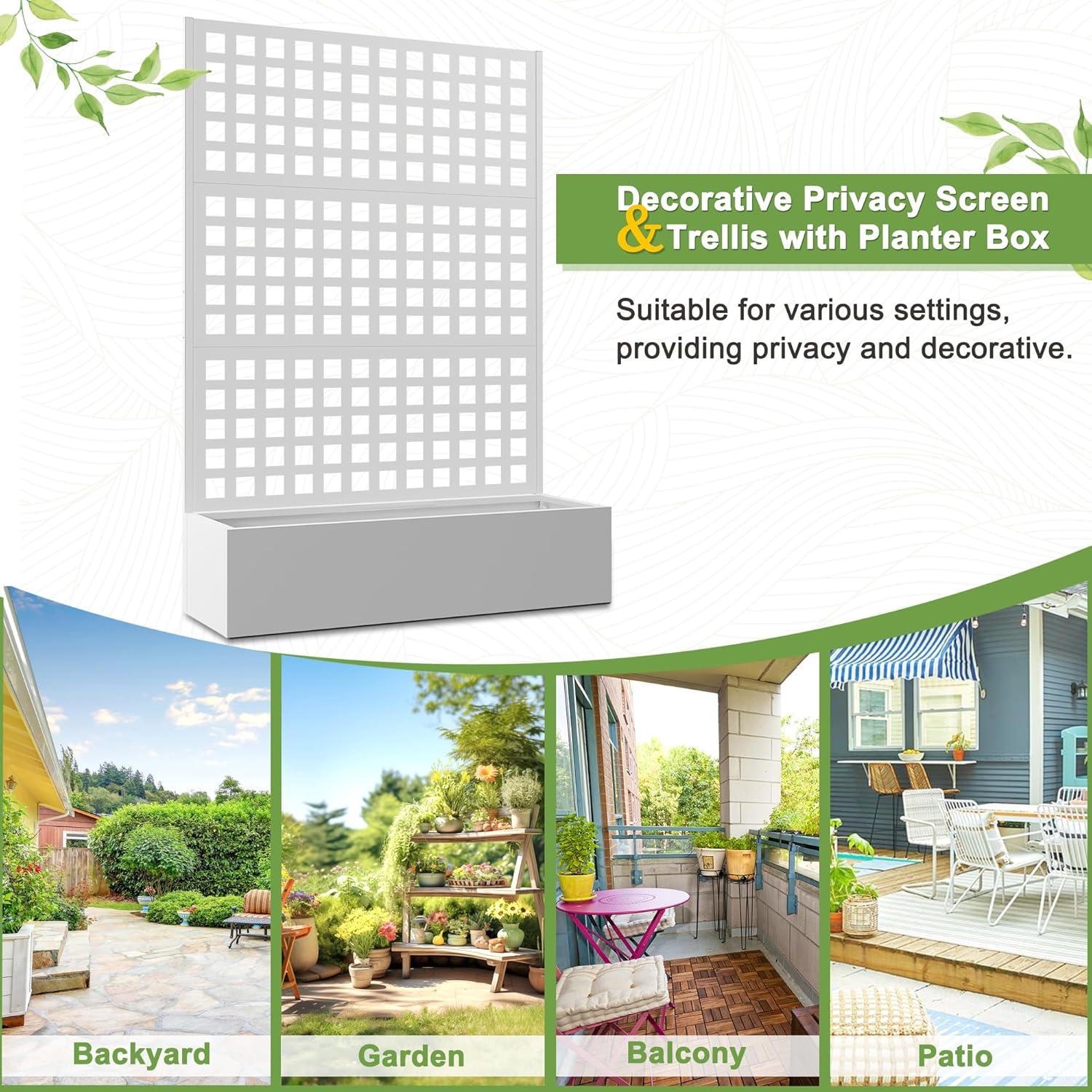 Latitude Run® Metal Planter Box with Trellis, Outdoor Raised Garden Bed with Privacy Screen