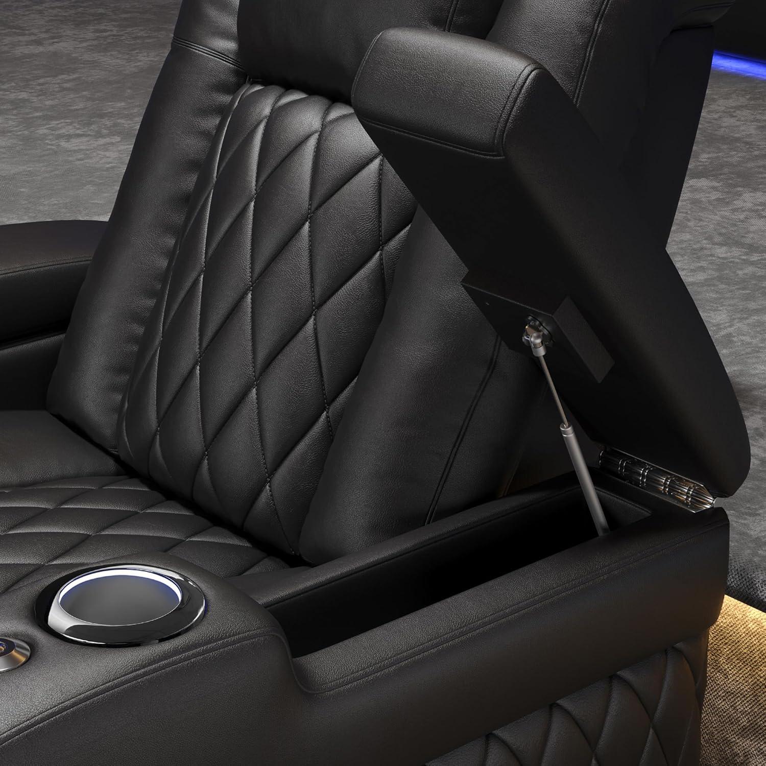 Orren Ellis Tuscany Leather Home Theater Seating with Cup Holder