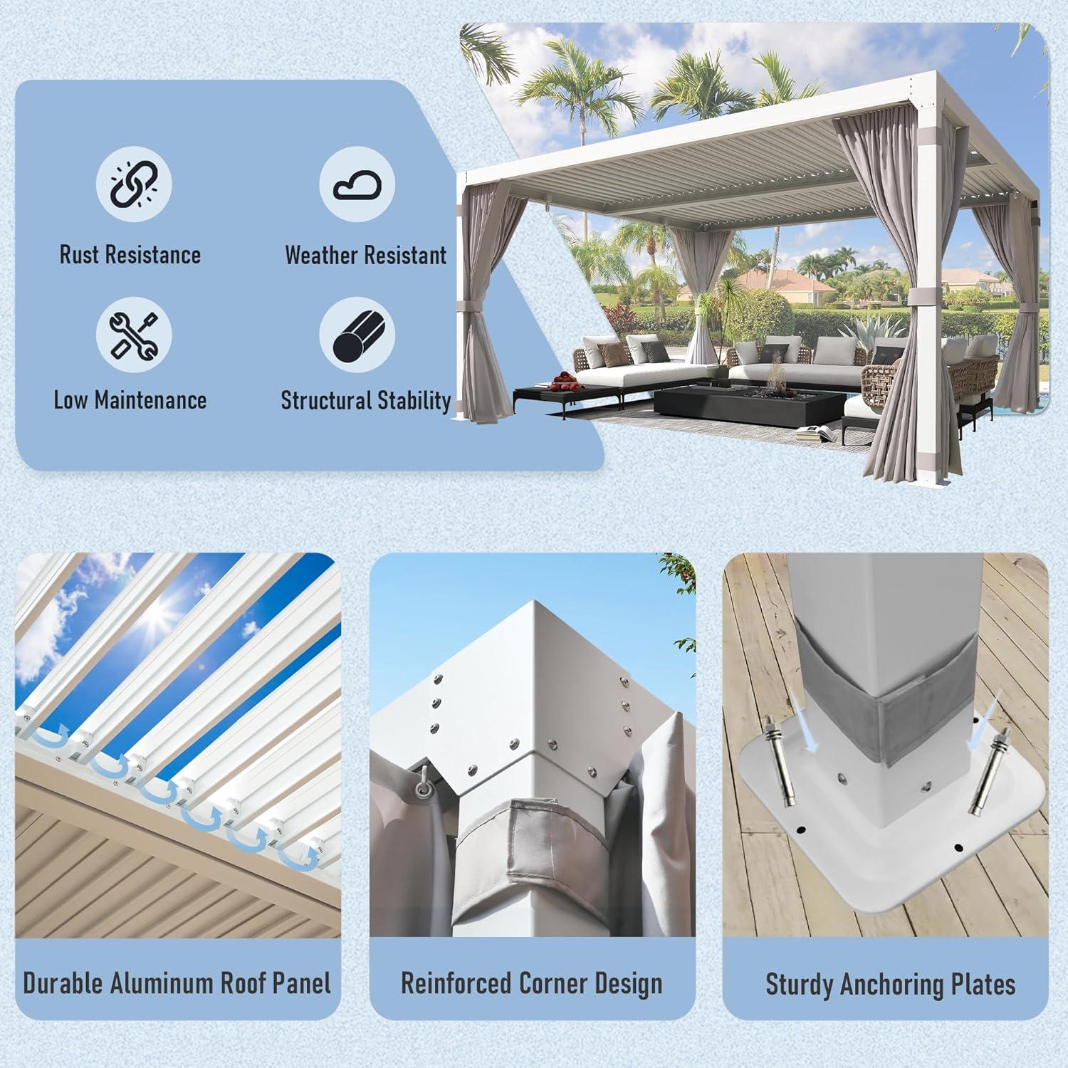 Aluminum Outdoor Pergola with Adjustable Louver Roof