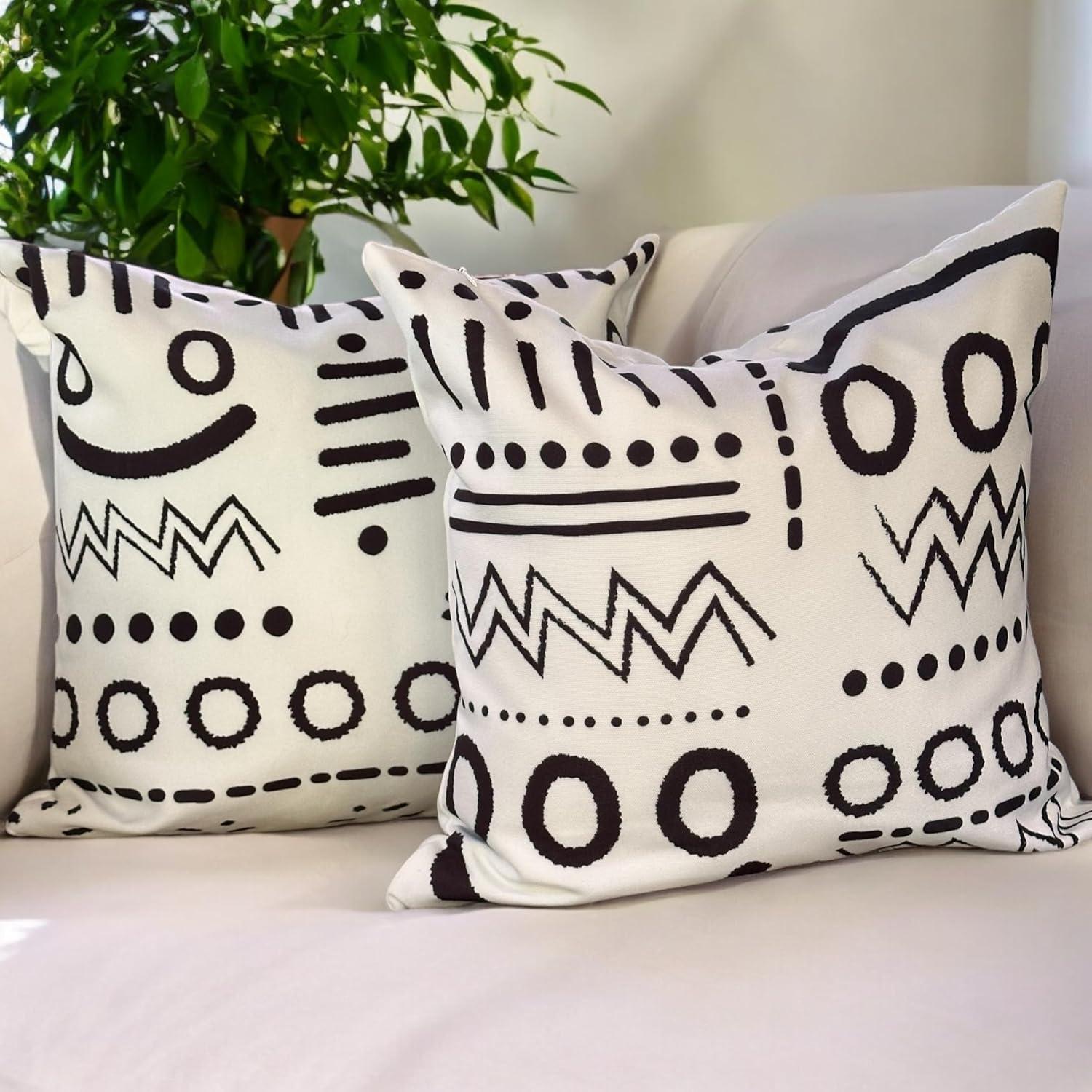 Black and White Geometric Polyester Throw Pillow Covers, Set of 2