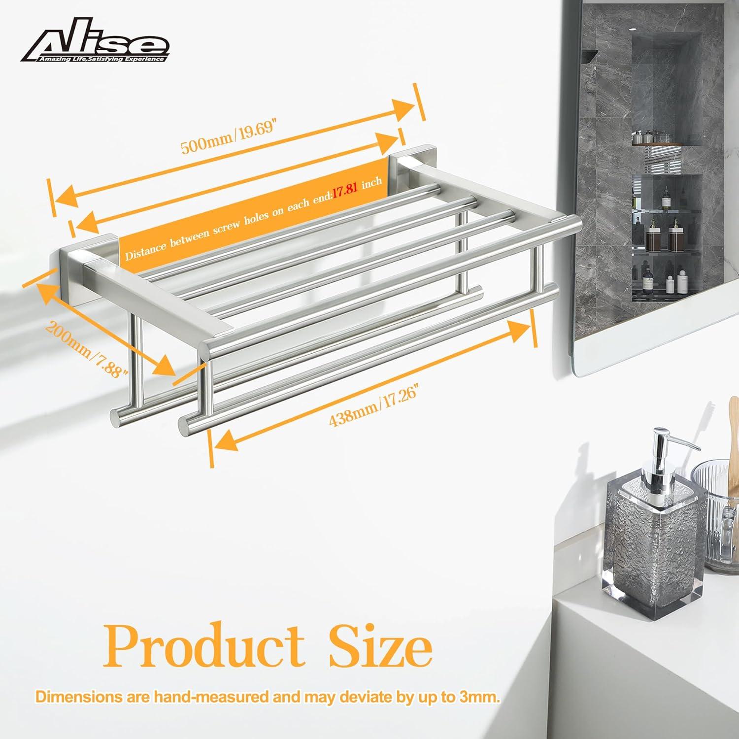 2-Tier 20" Wall Mounted Stainless Steel Bathroom Towel Rack With 2 Towel Bars Round Rods
