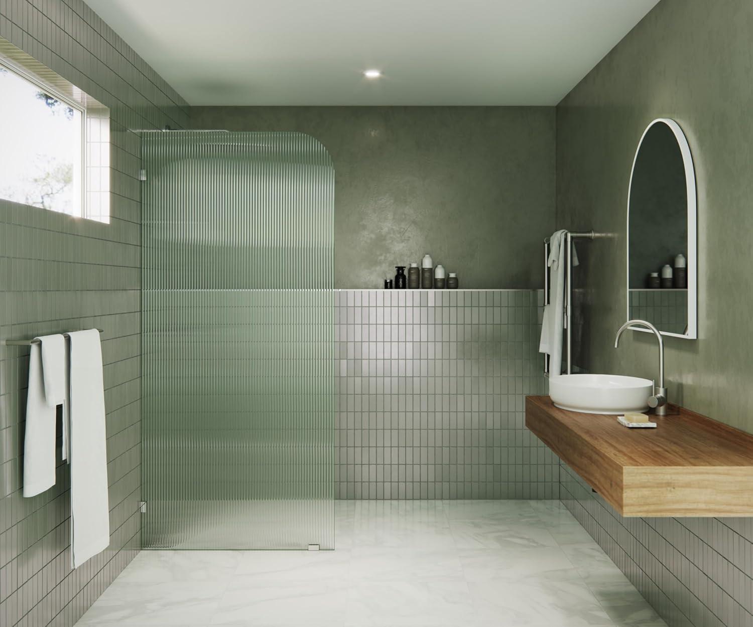 Glass Warehouse  36" x 78" Frameless Shower Door - Single Fixed Panel Fluted Frosted Radius Matte Black 36 Inch - Left Matte