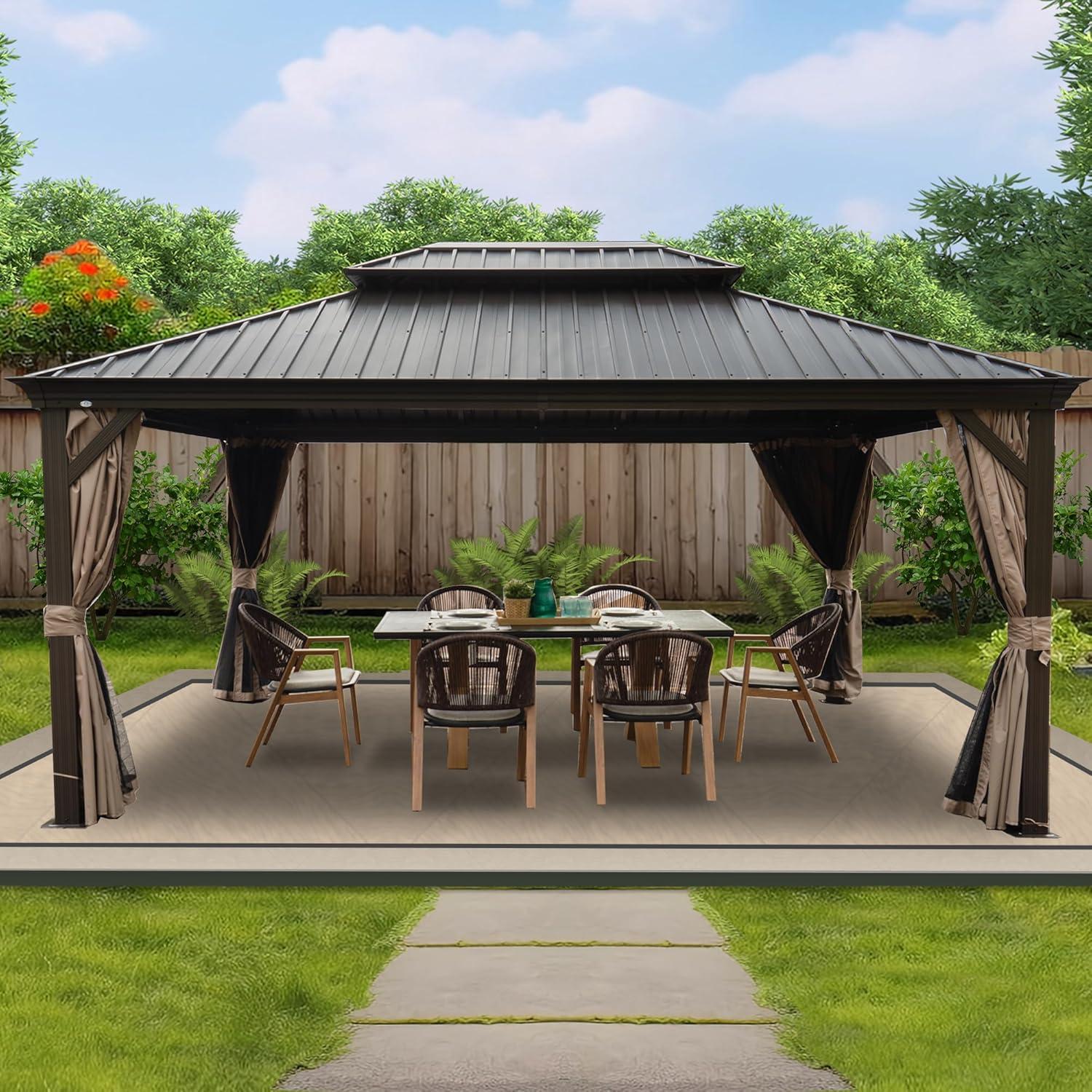 Kozyard Alexander Hardtop 12 ft. W x 16 ft. D Aluminum Hardtop Gazebo (Brown)