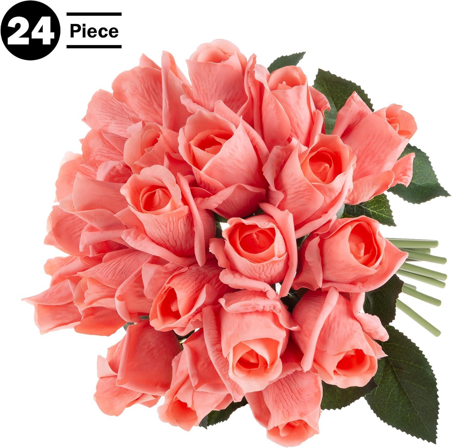 Pure Garden 24Pc Real Touch Rose Artificial Flowers with Stems