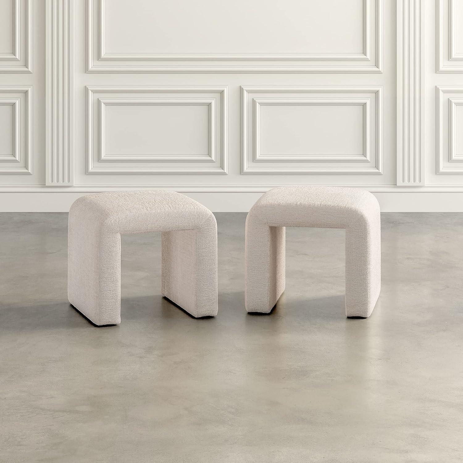 Jofran Sophia Modern Luxury Curved Upholstered Jacquard Petite Ottoman Bench - Set of 2
