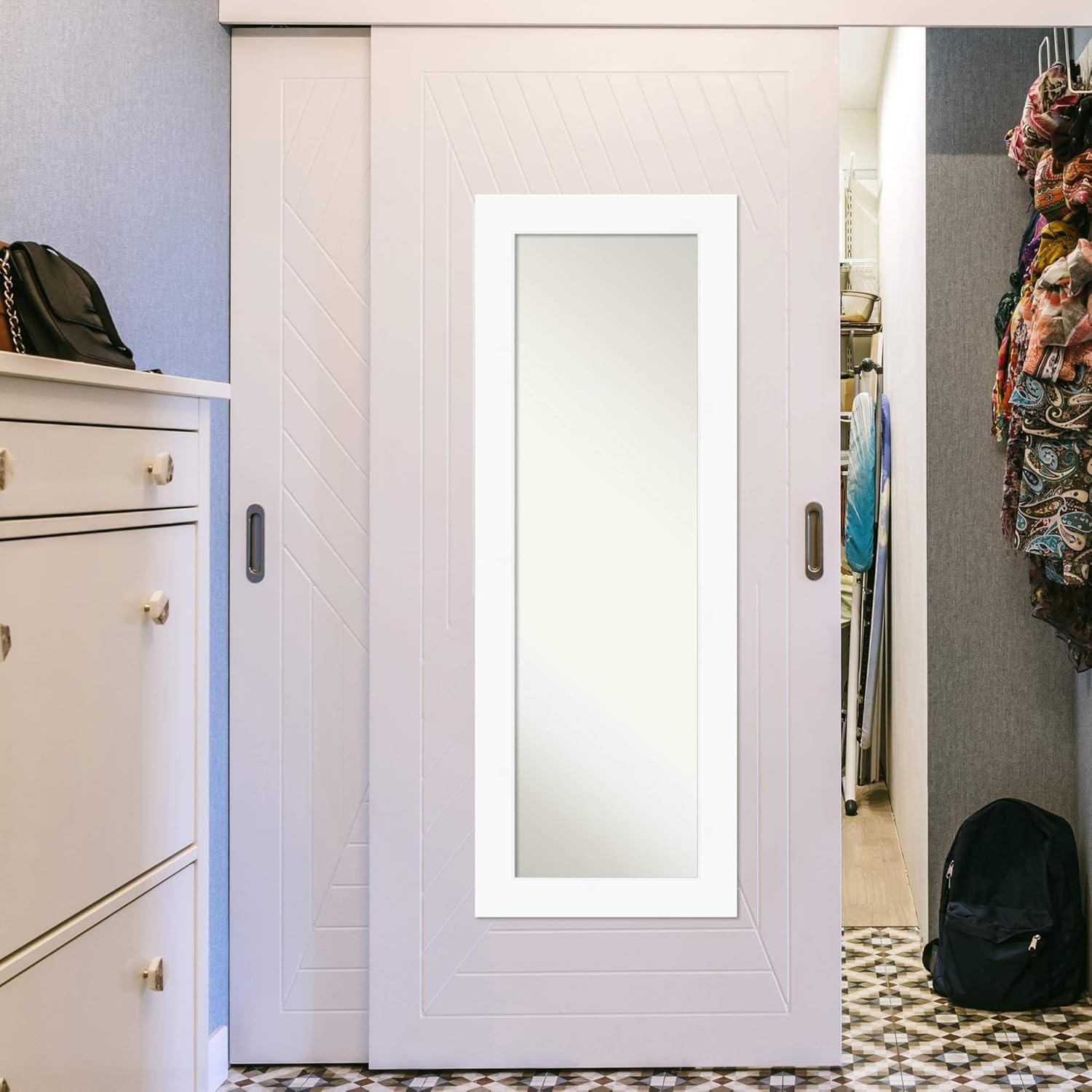 18" x 52" Flair Framed On the Door Mirror Soft White - Amanti Art: Modern Rectangle, Polystyrene Frame, No Assembly Required