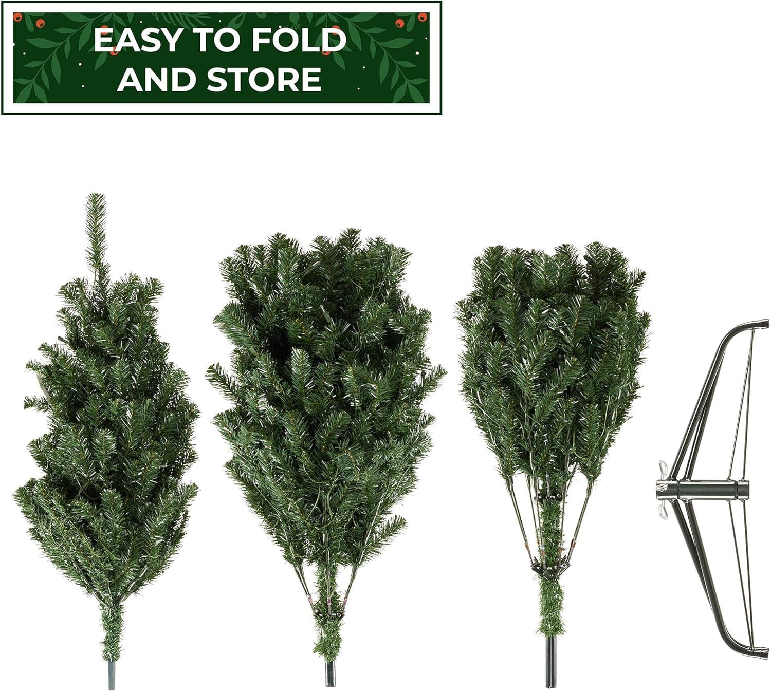 Casafield Realistic Pre-Lit Green Spruce Artificial Holiday Christmas Tree with Sturdy Metal Stand