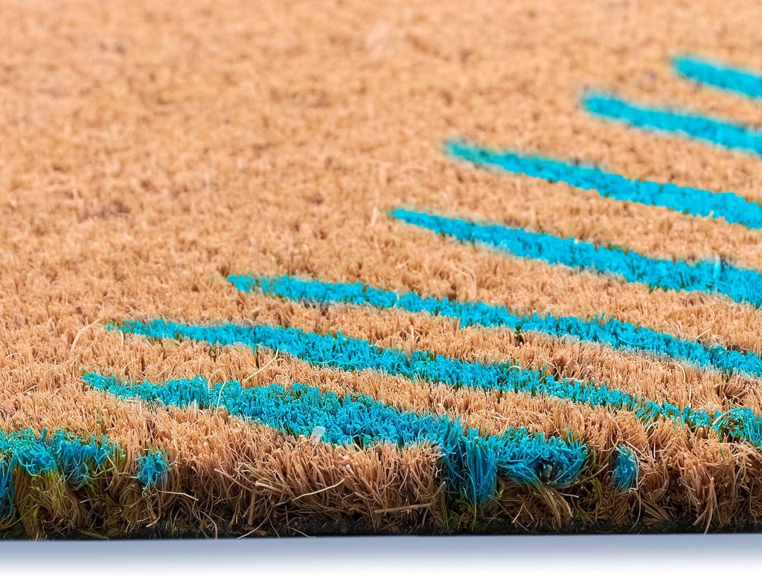 Blue Coir Outdoor Doormat with Palm Border, 24" x 36"