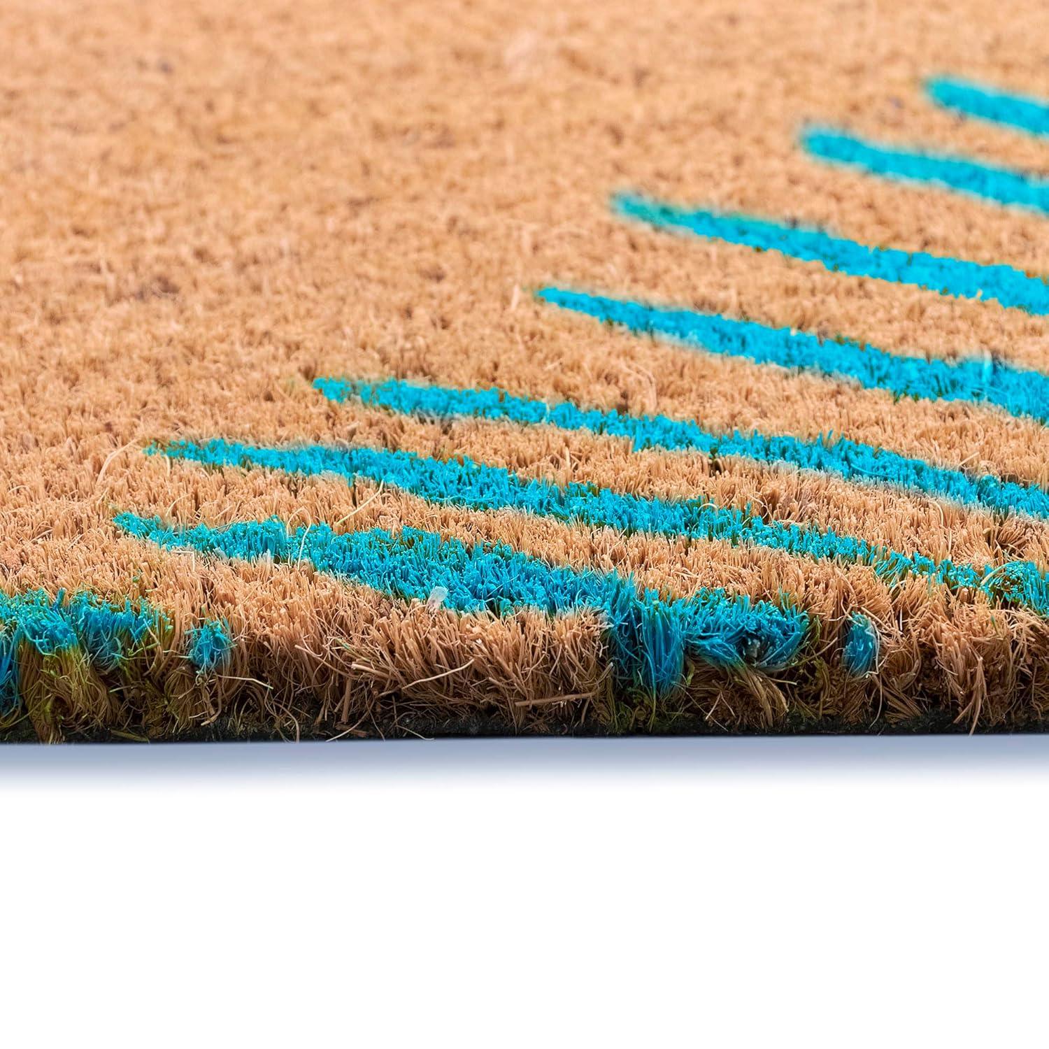 Blue Coir Outdoor Doormat with Palm Border, 24" x 36"