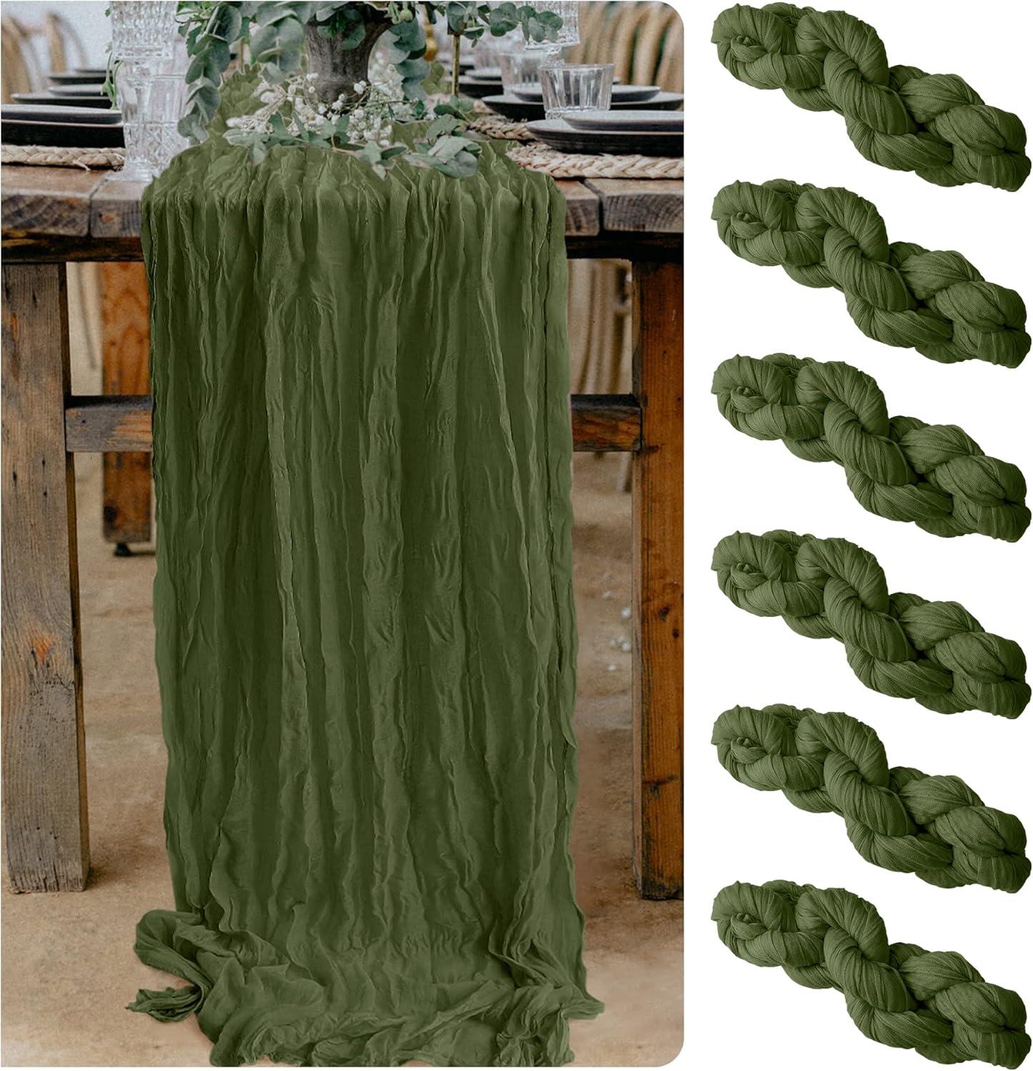 Mint Green Cheesecloth Table Runner 6 Pack 35" Boho Gauze Runner 120 inches Long Tablecloth Runner Rustic Sheer Fabric Bulk for Baby Shower Wedding Bridal Birthday Party Table Decorations