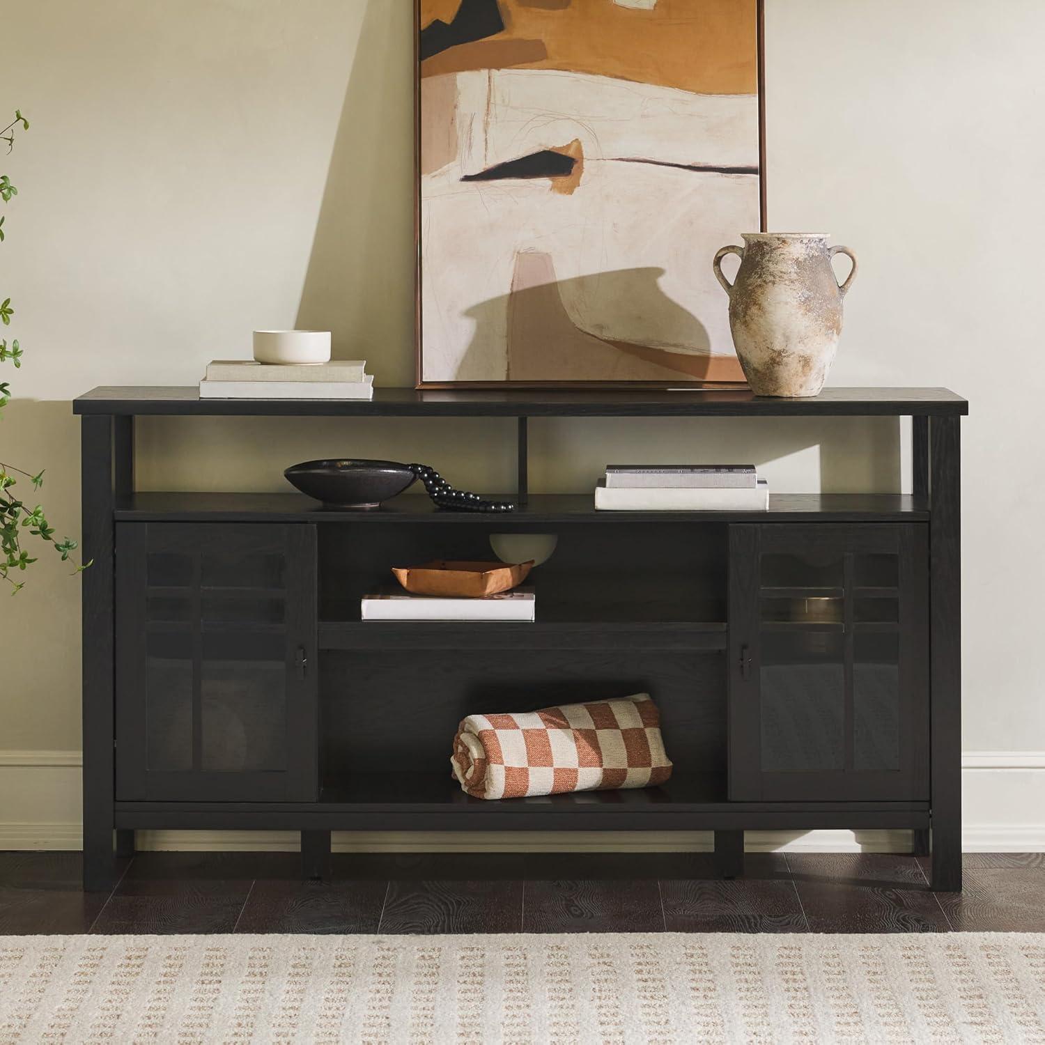 Walker Edison Transitional Wood Glass Door Storage Sideboard 58" - Black