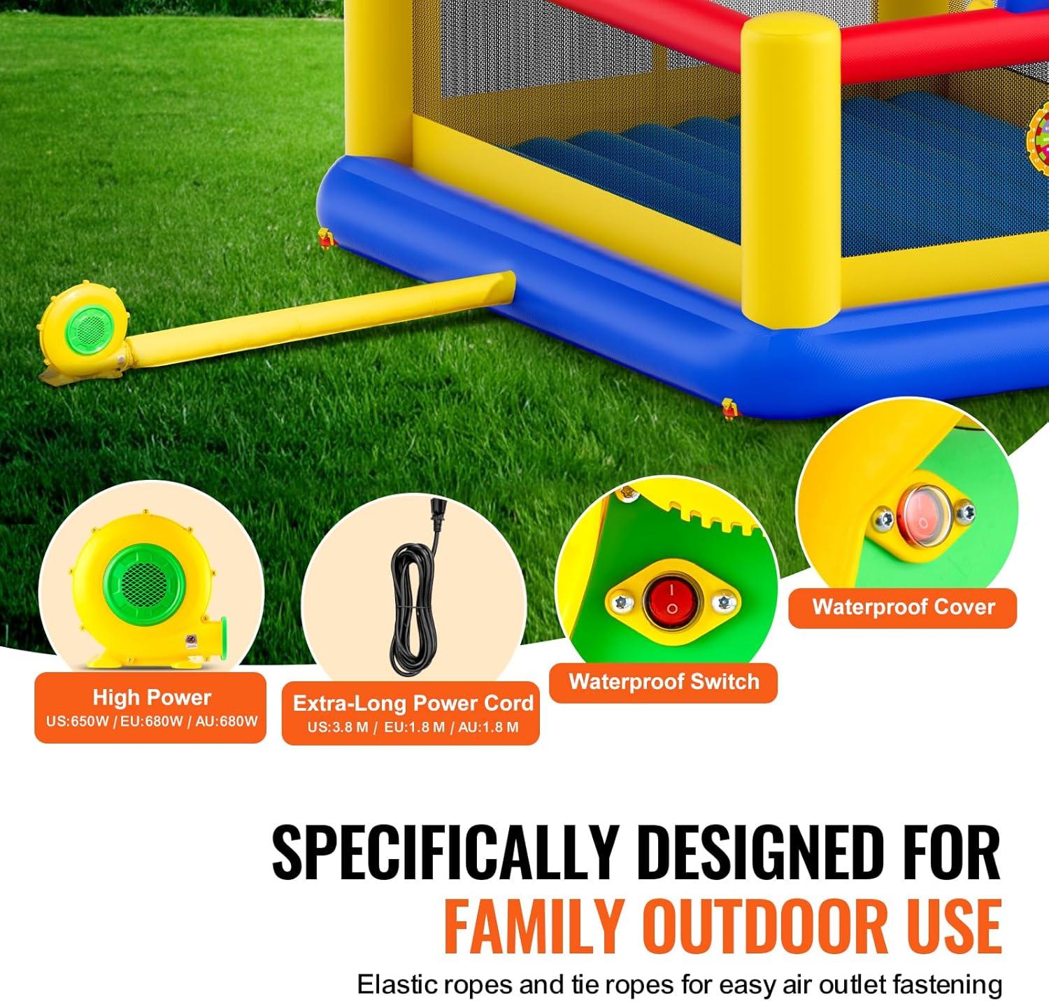 Large Multicolor Inflatable Bounce House with Slide and Basketball Hoop