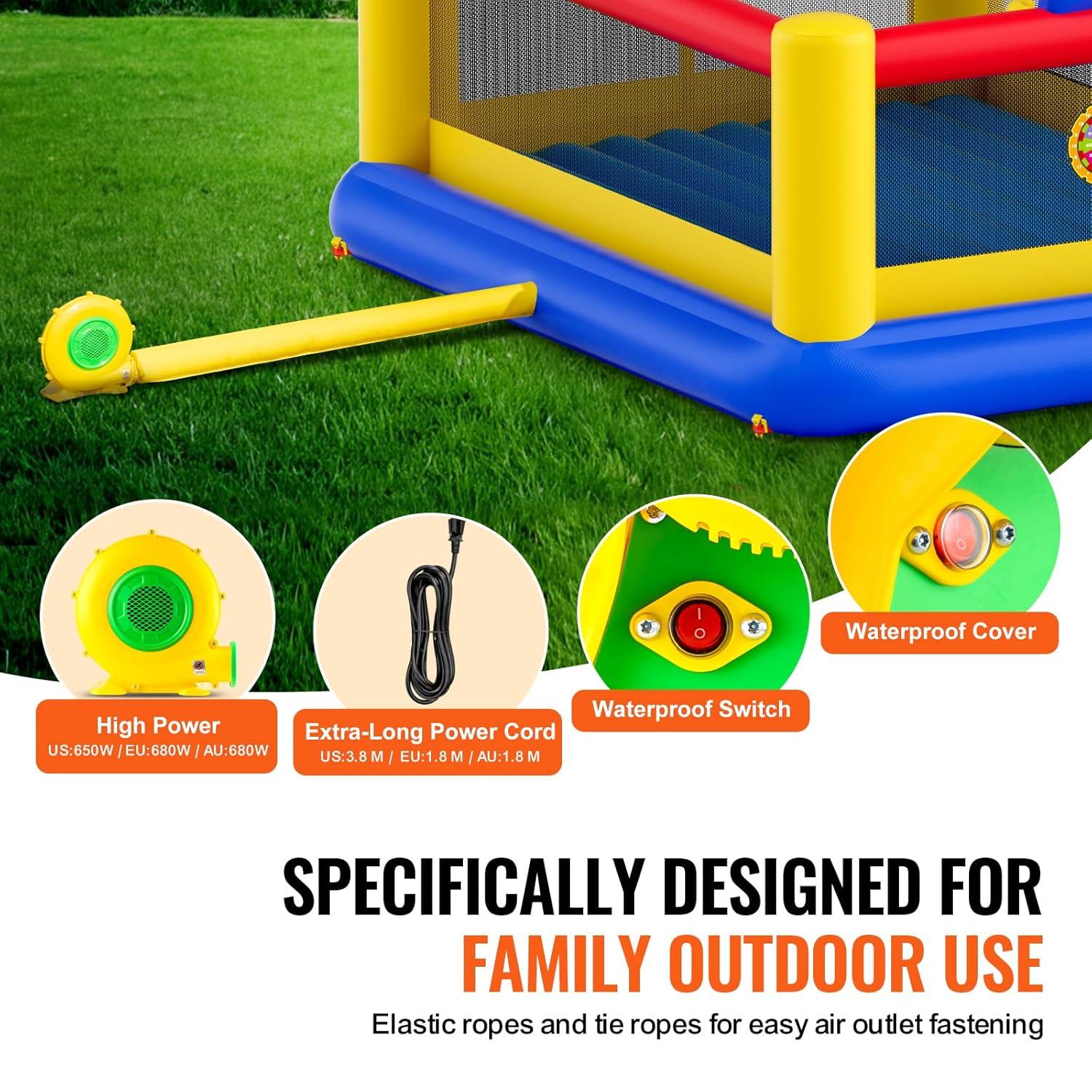 VEVOR Commercial Bounce House, Outdoor Playhouse Trampoline, Bounce House for Big Kids 8-12, with Slide, Blower and Storage Bag, Kids Toys for Birthday Party Public Park Backyard, 177x173x80 inch