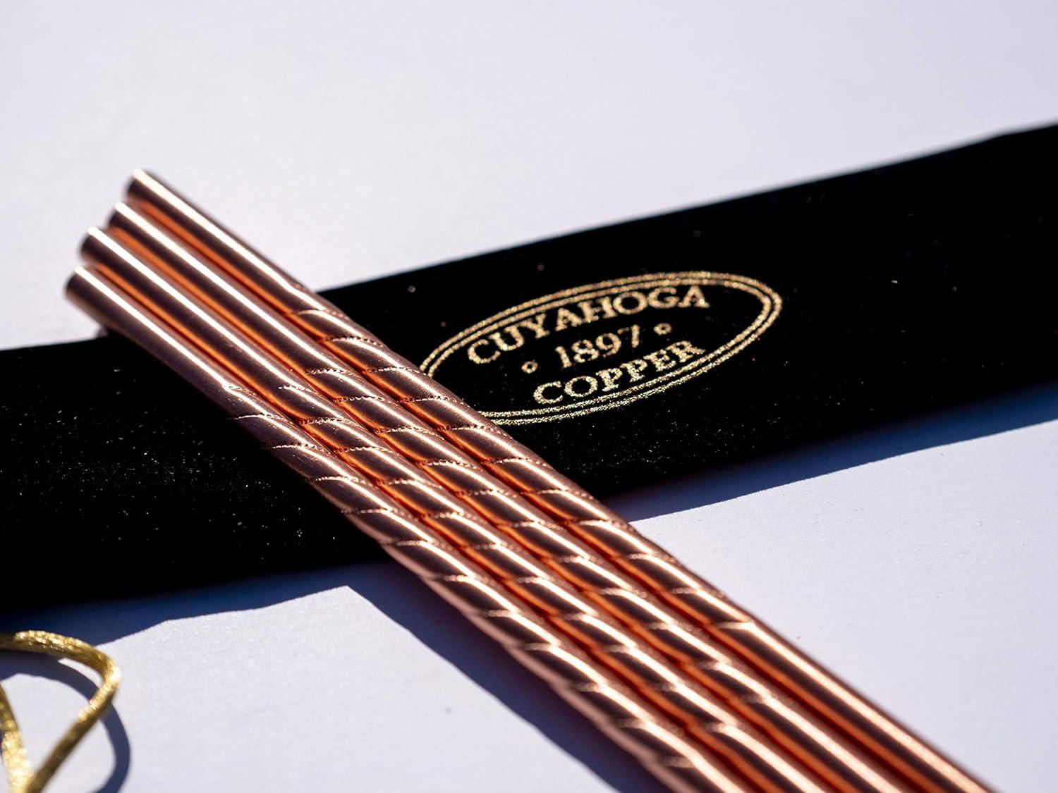 Cuyahoga Copper - Set of 4 - Twisted Pure Copper Drinking Straws in Black Velvet Bag with Cleaning Brush. Part of the 1897 Collection