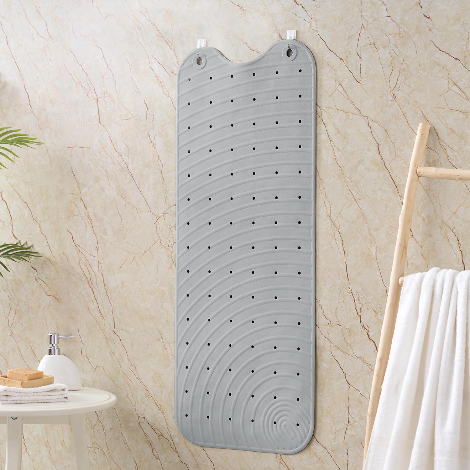 Extra Long Grey Rubber Non-Slip Bathtub Mat with Suction Cups