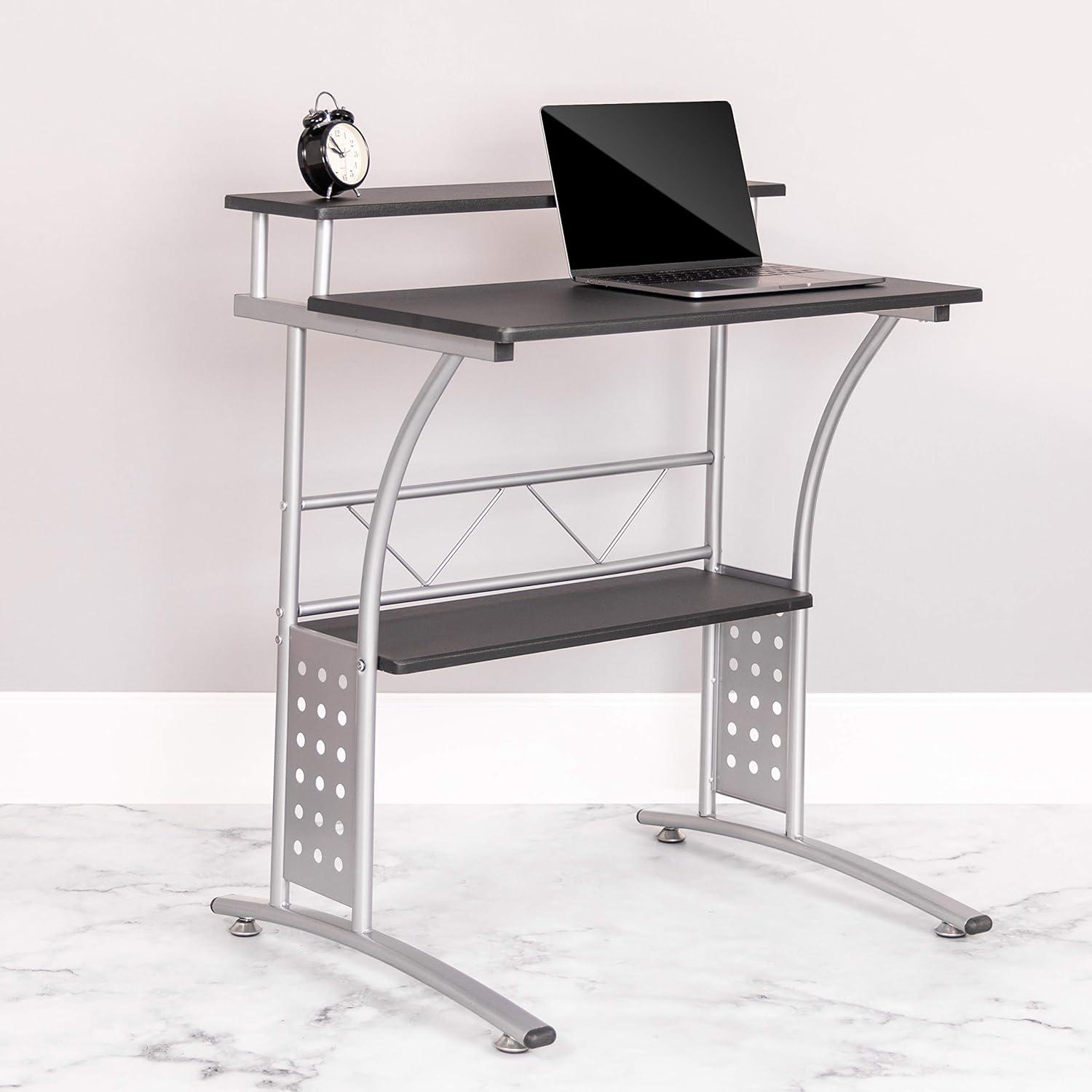 Flash Furniture Clifton Modern Office Computer Desk with Top/Bottom Storage Shelves, 28"W, Black