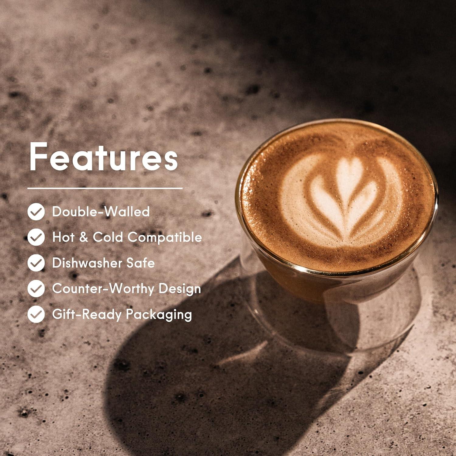 FLUR Latte Glass (Set of 2): For Lattes and Milk Drinks - Makes Latte Art Easier - Double-Walled Borosilicate Glass - Handmade - 7oz (Teal)