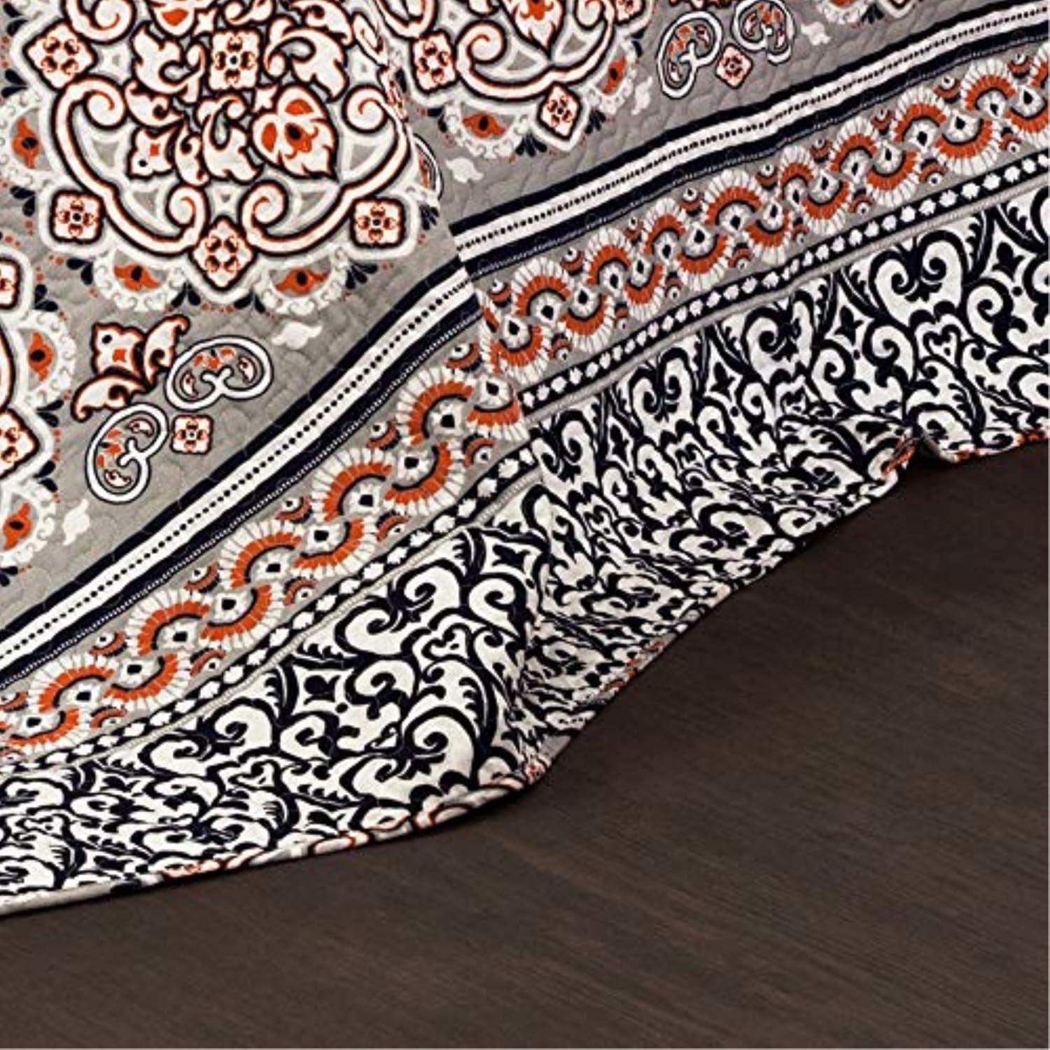 Lush Décor Nesco Quilt Set Striped Pattern Reversible 3 Piece Bedding Set - Navy/Coral - Full/Queen Quilt Set