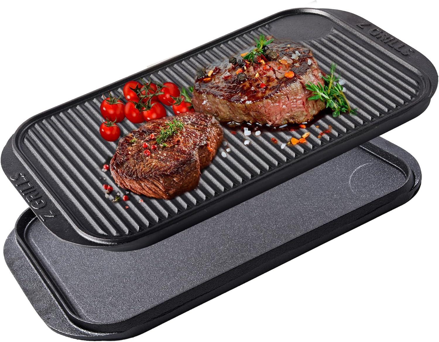 20-Inch Black Cast Iron Reversible Griddle Grill Pan