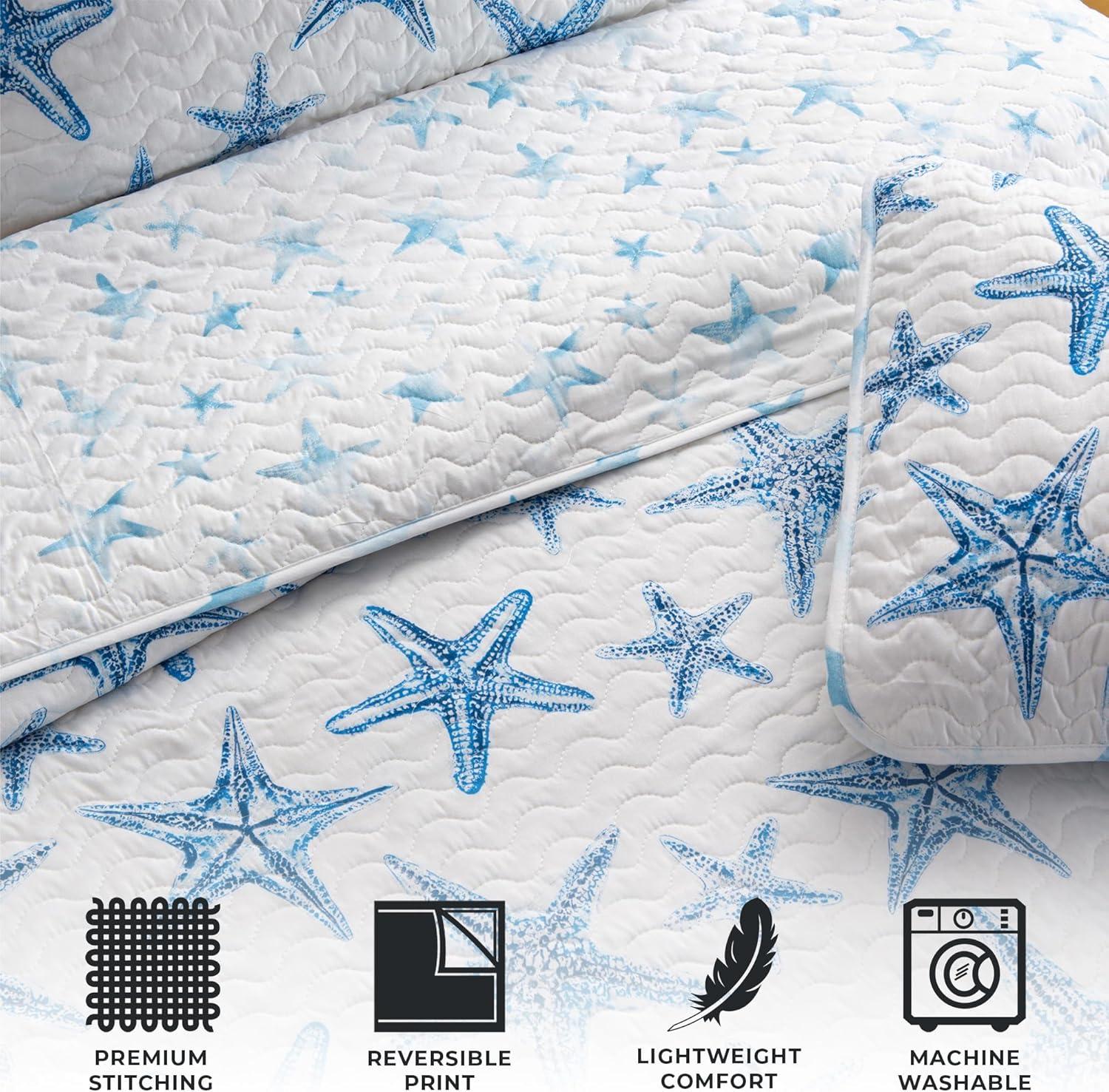 Great Bay Home Coastal Beach Reversible Reversible Quilt Set With Shams  (Twin, Multi)