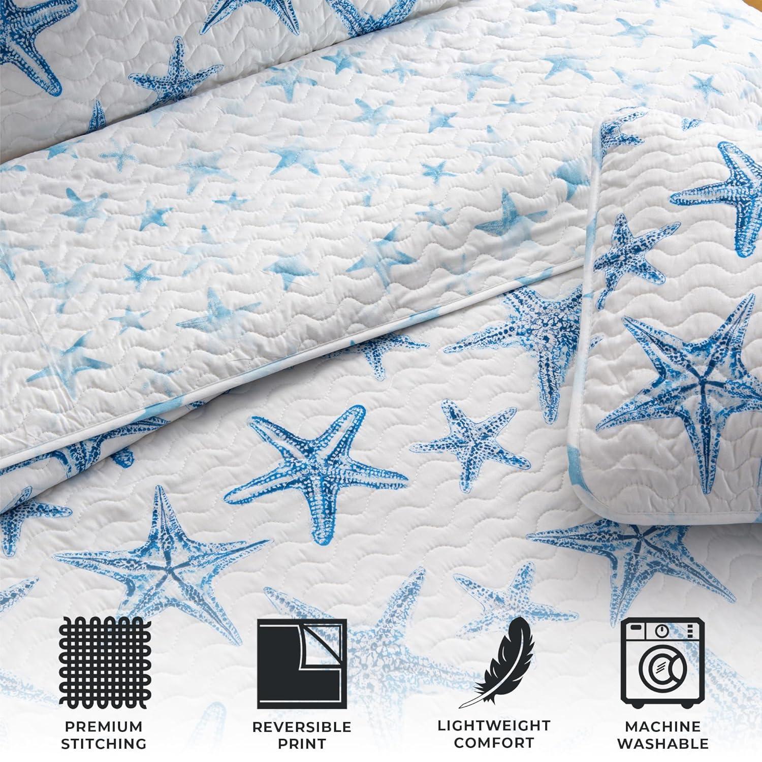 Great Bay Home Coastal Beach Reversible Reversible Quilt Set With Shams  (Twin, Multi)