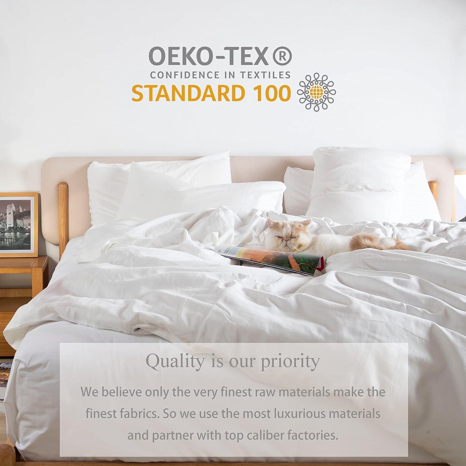 HeimenAogo Egyptian Cotton Duvet Cover Set King, Ultra Soft and Breathable Comforter Cover with Zipper Closure, High Thread Count Long Staple Cotton Blanket Cover 3pcs, Off-White