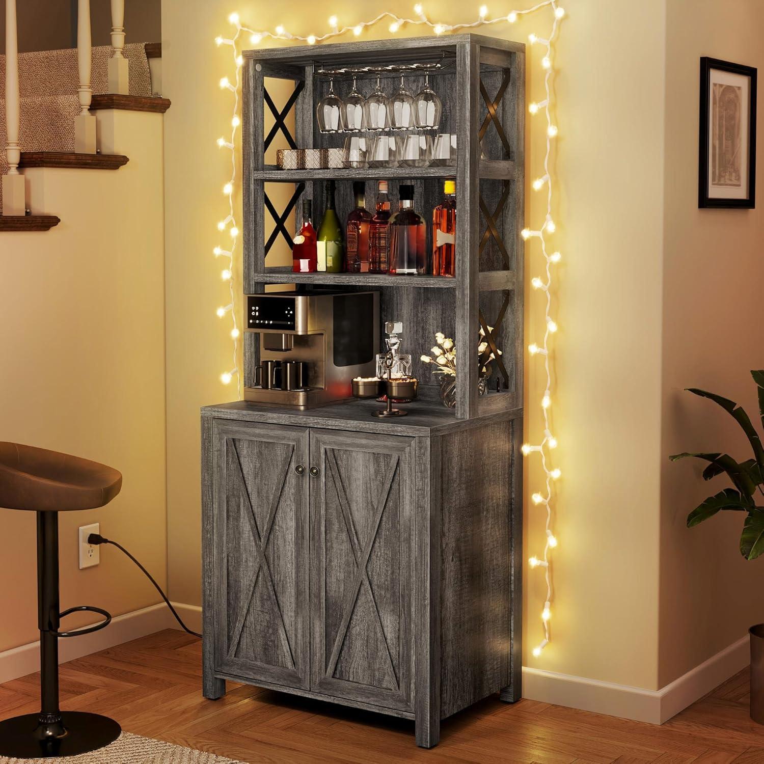 Moasis Bar Cabinet for Liquor and Glasses Dining Kitchen Cabinet with Wine Rack White