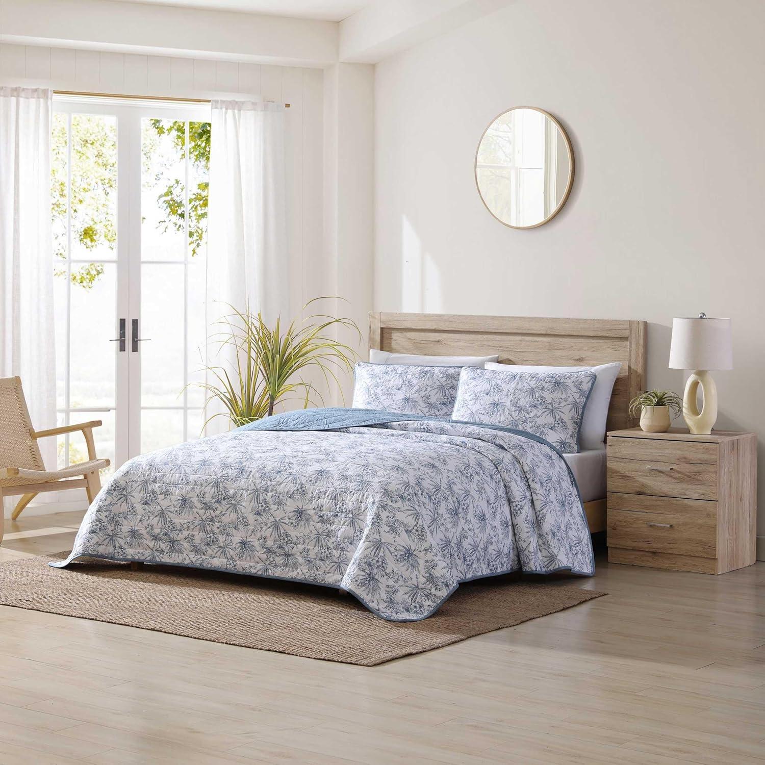 King Pen and Ink Palm Quilt Set Blue - Tommy Bahama: Machine Washable, Pet Friendly, Includes 2 Shams