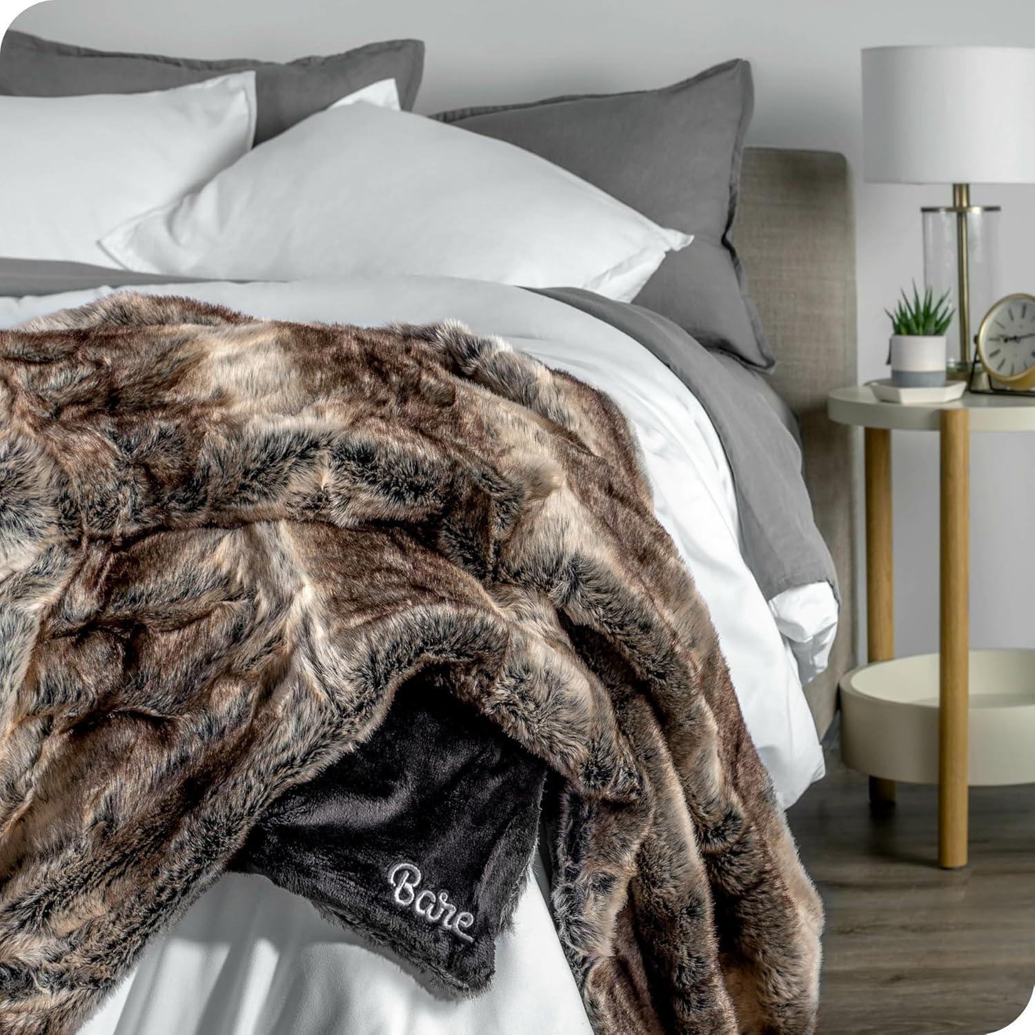 Bare Home Faux Fur Blanket - 47" x 60" - Ultra Soft Fleece - Throw, Ombre Stripe
