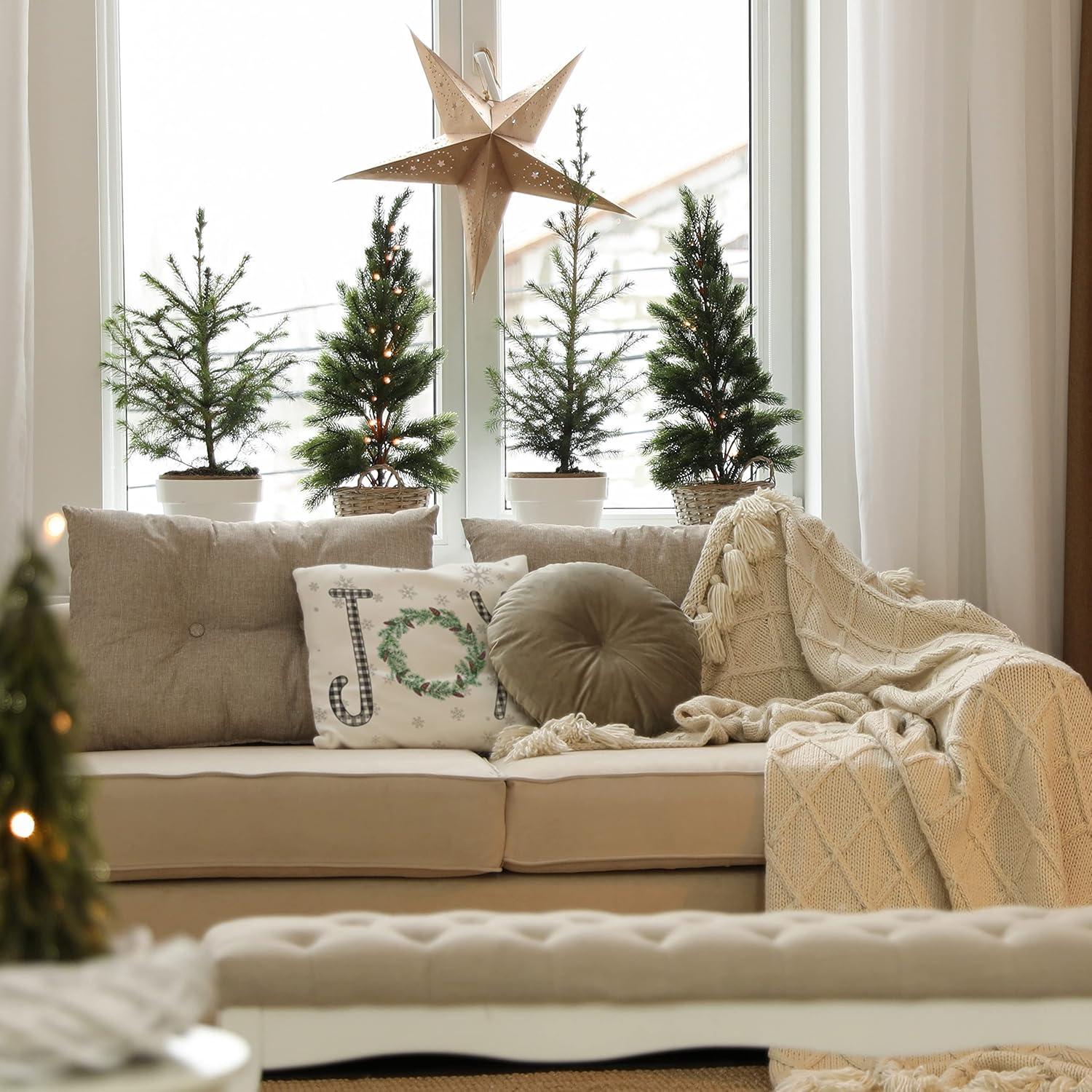 Glaring Christmas Pillow Covers 18x18 Set of 4 Farmhouse Christmas Decorations Merry Tree Joy Let It Snow FA La La Winter Holiday Decor Throw Cushion Case for Home Couch