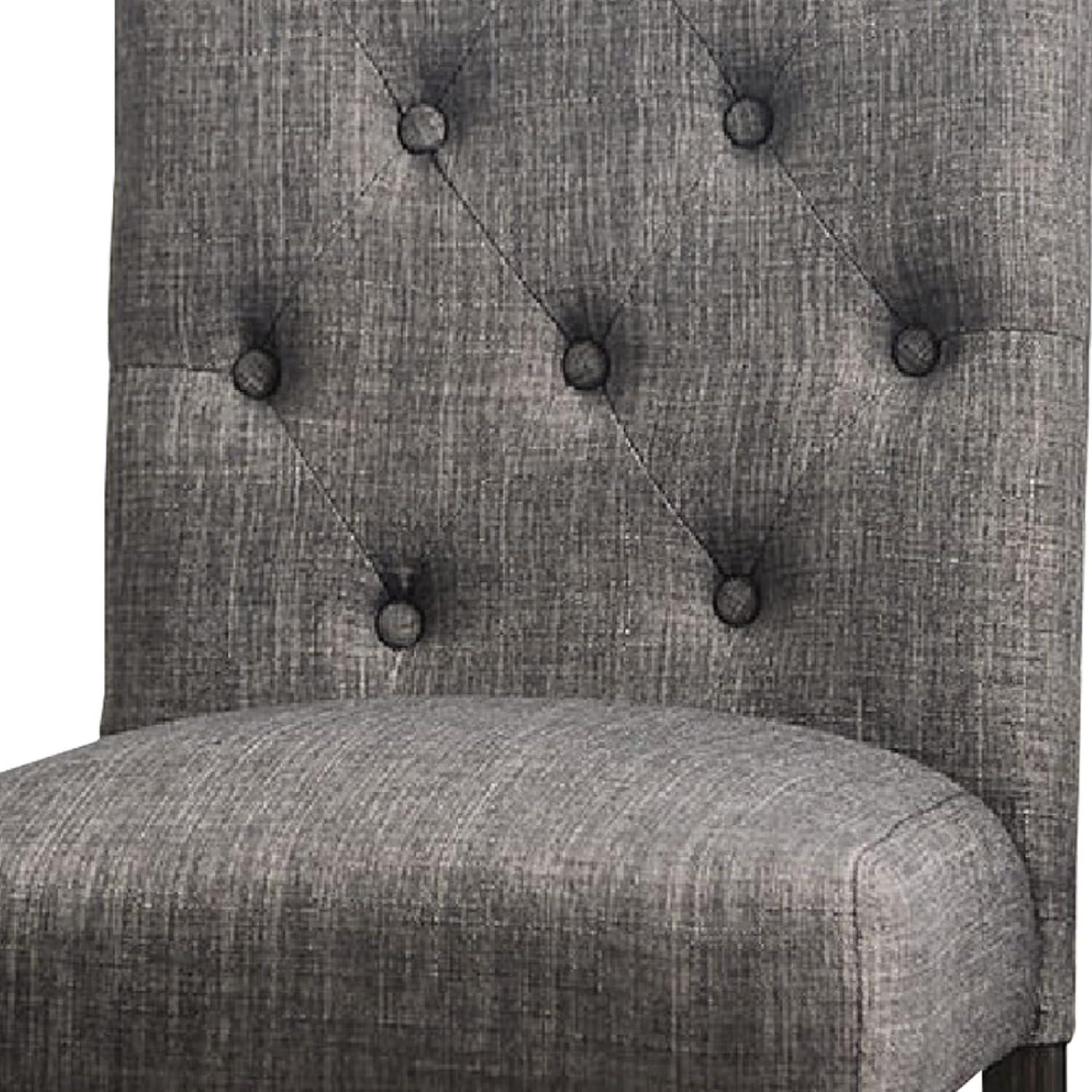 27 Inch Fabric Dining Chair, Button Tufted Rolled Back, Wood, Gray - Saltoro Sherpi