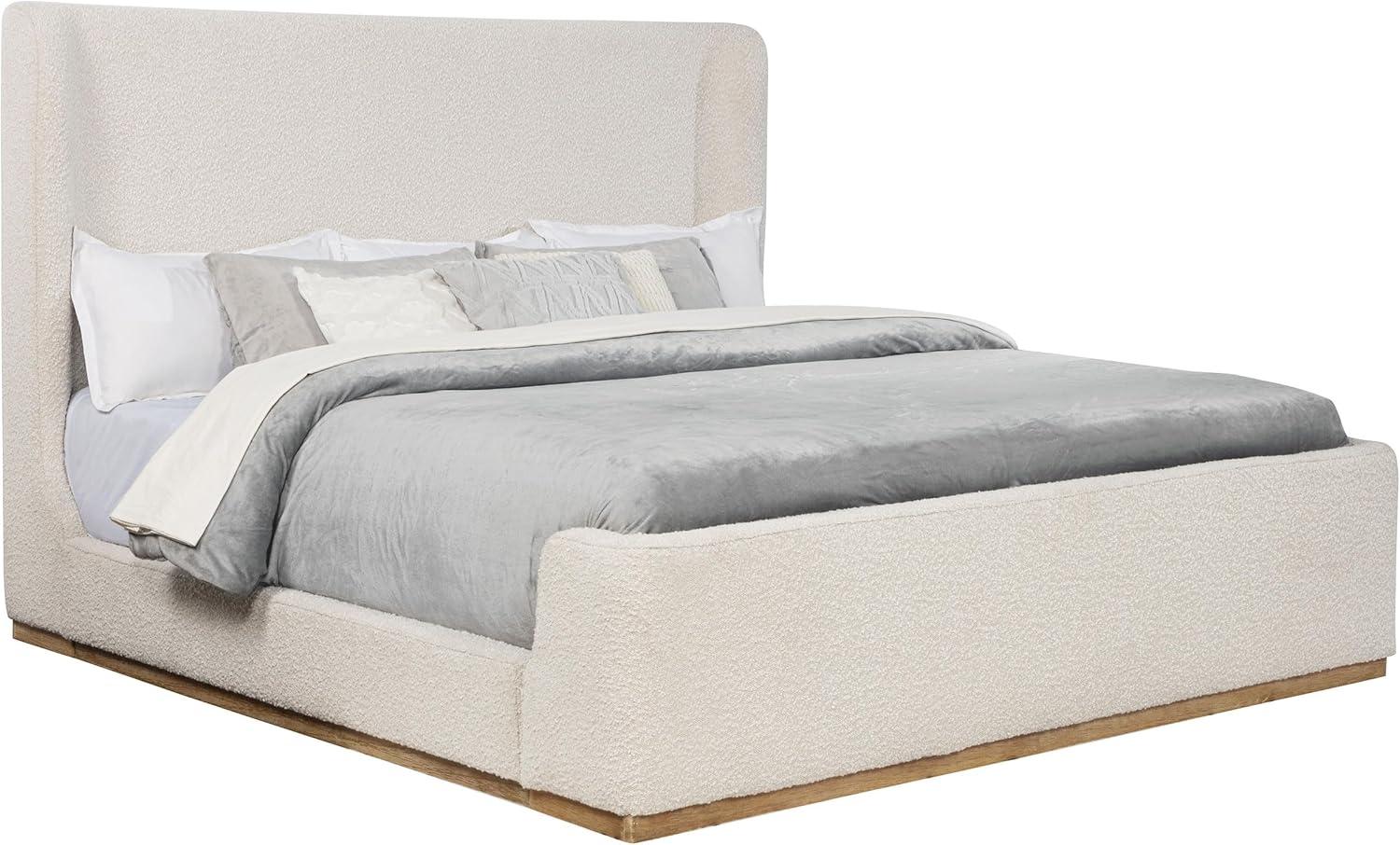 Cream Boucle Upholstered King Platform Bed with Wingback Headboard