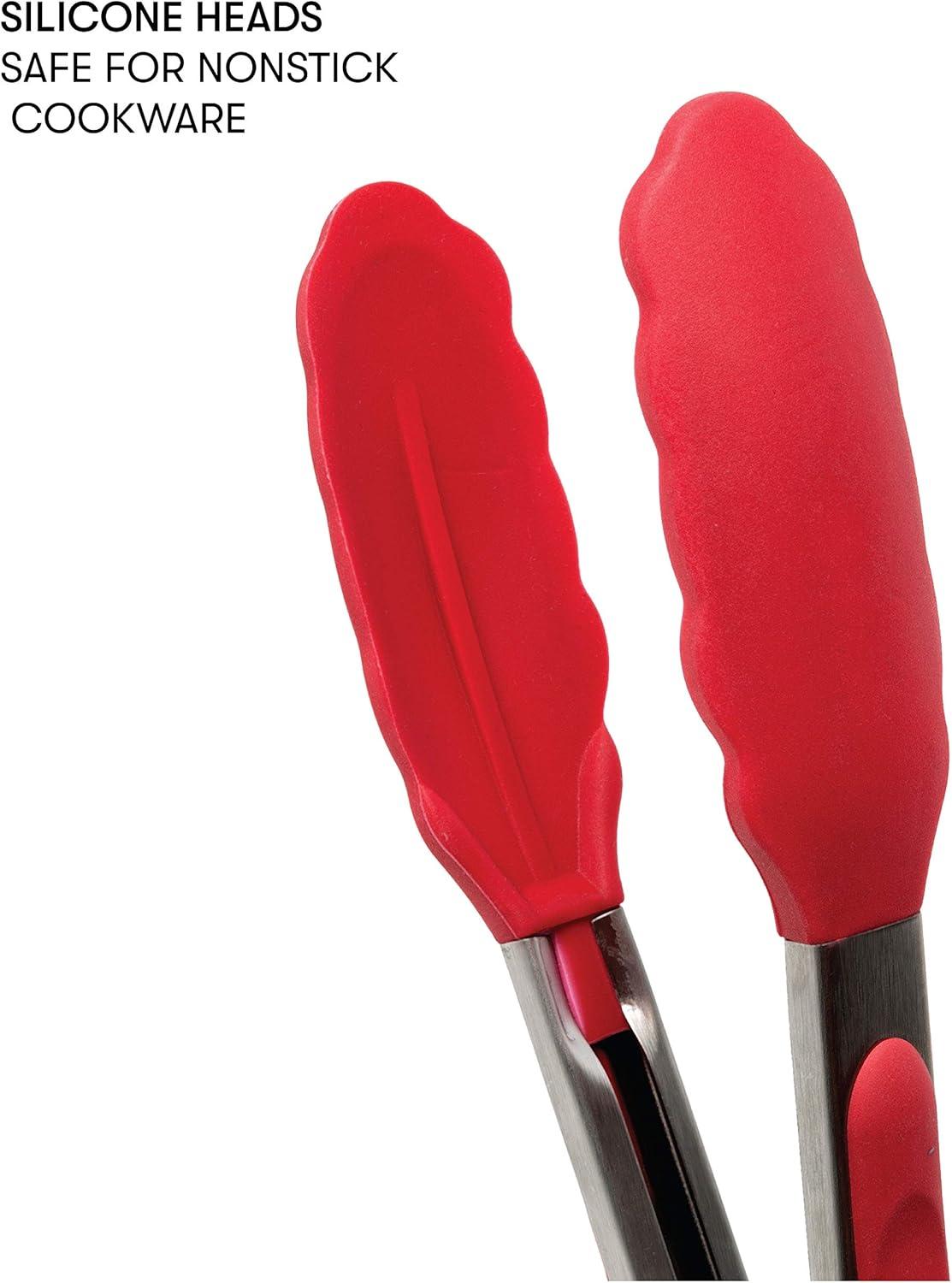 Red Silicone 4-Piece Cooking Utensil Set with Clear Handles