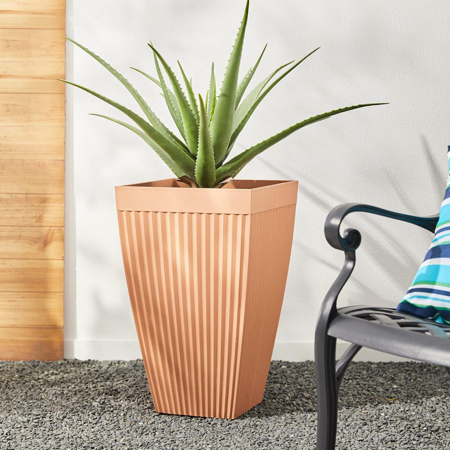 Eco-Friendly Terracotta Fluted Tall Planter Set, 14"