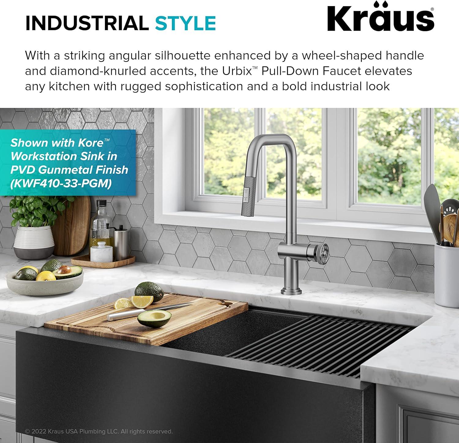 Urbix Industrial Pull-Down Single Handle Kitchen Faucet