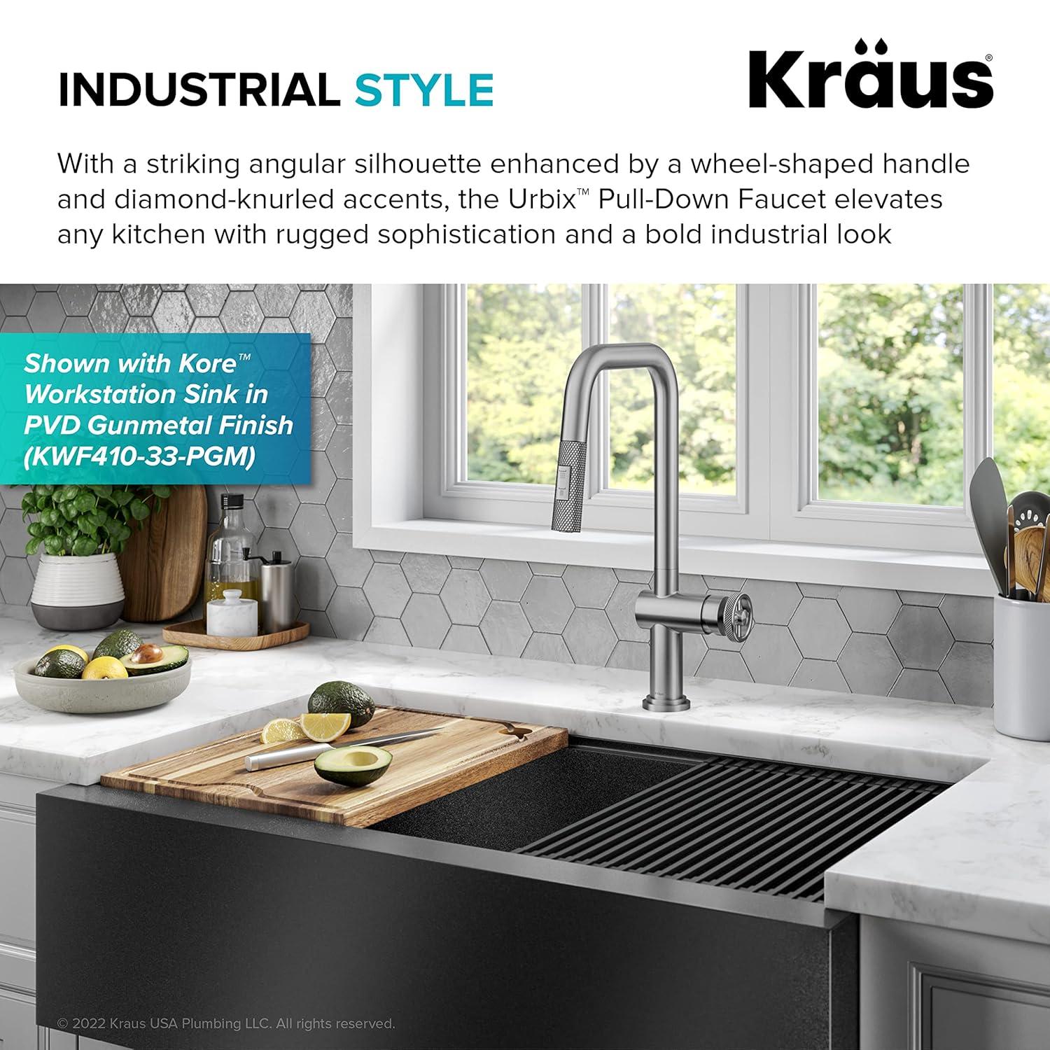 Urbix Industrial Pull-Down Single Handle Kitchen Faucet