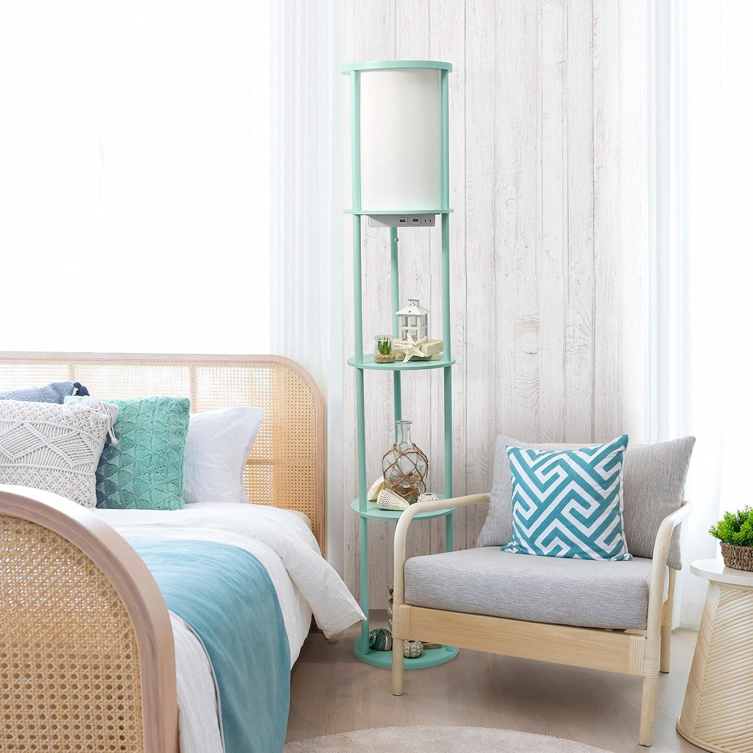 62.5" Round Modern Shelf Etagere Organizer Floor Lamp with Charging Station - Simple Designs