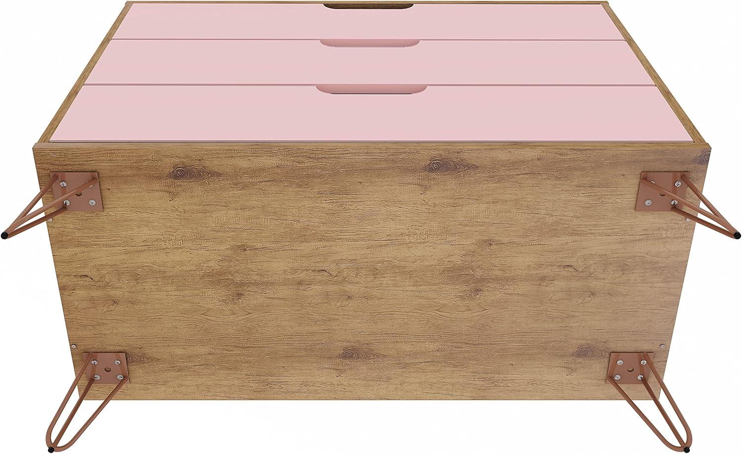 Set of 2 Rockefeller 3 Drawer Dresser Nature/Rose Pink - Manhattan Comfort: MDF Bedroom Storage, Easy-Glide, 6 Drawers