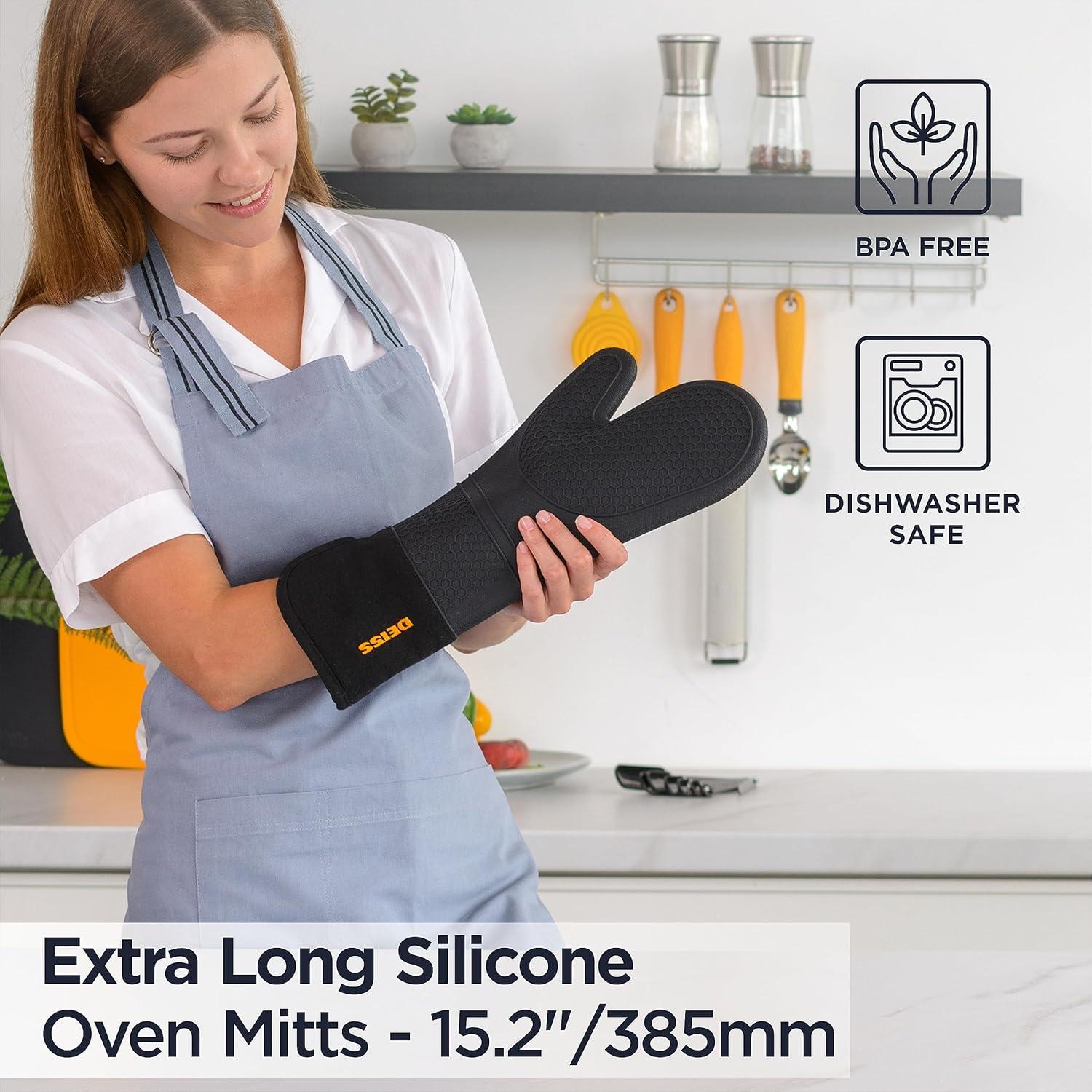 DEISS Deiss Pro 2-piece Heat and Stain Resistant Silicone Oven Mitts for Cooking