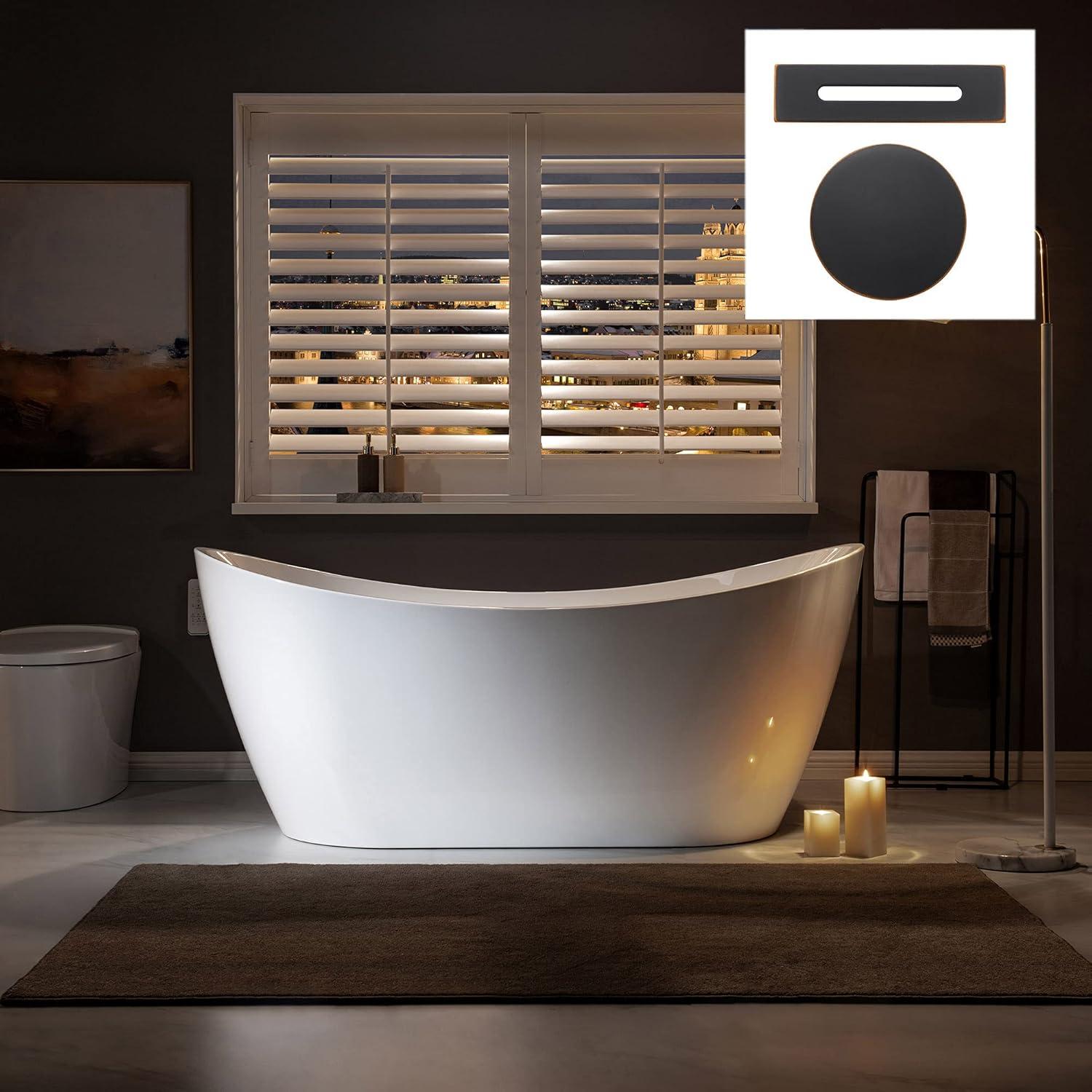 WoodBridge 67" x 32" Freestanding Soaking Acrylic Single Slipper Bathtub with Reversible Drain B0084-ORB-Drain &O