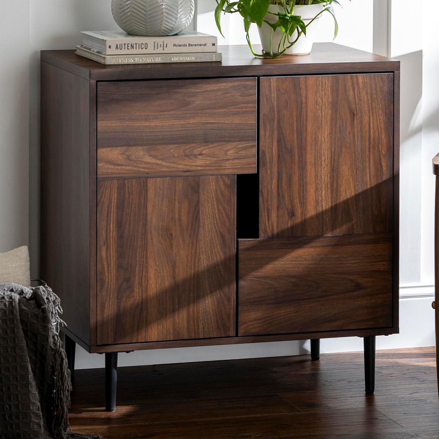 Walker Edison Modern Color Pop Accent Cabinet, Dark Walnut/Navy Interior