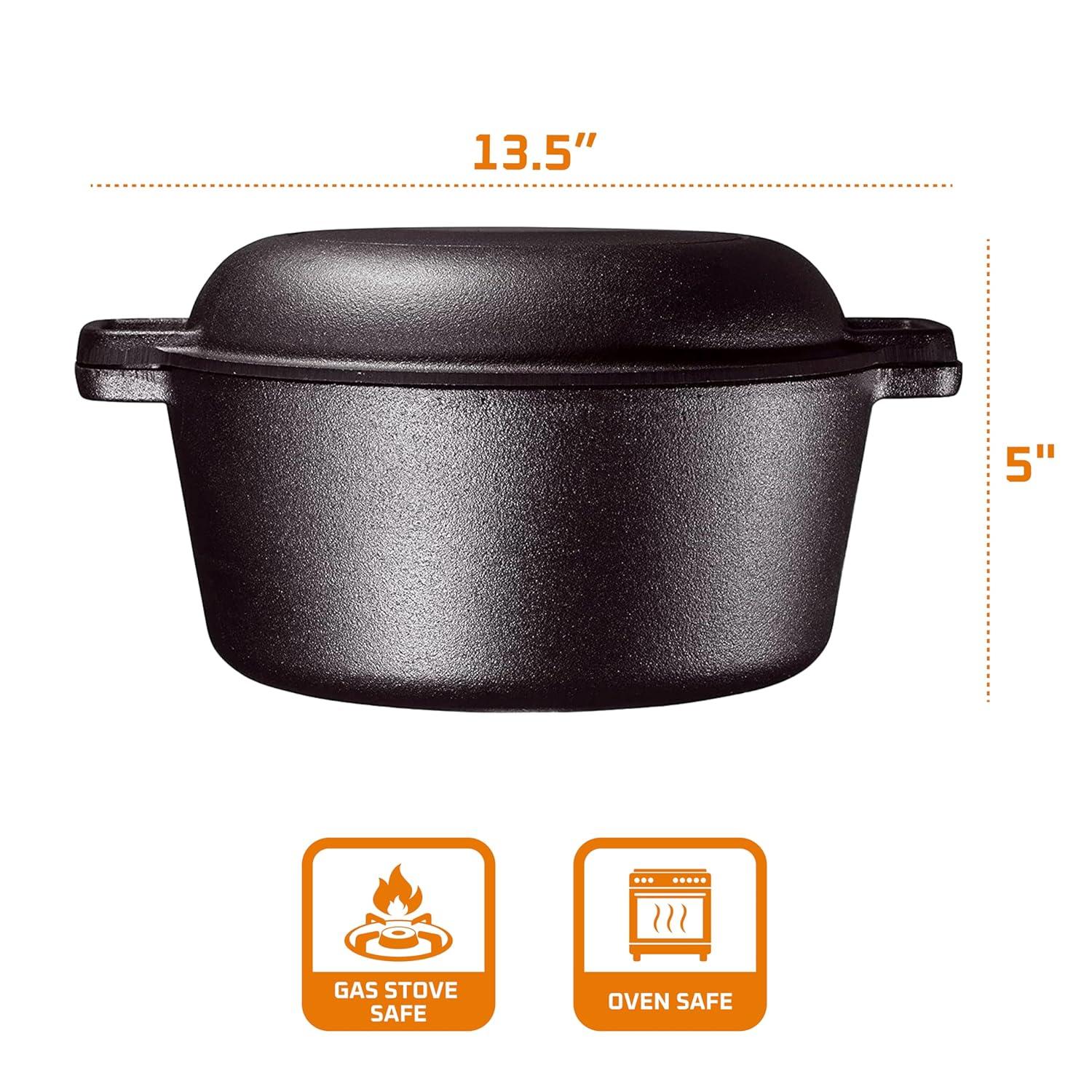 Bruntmor | 2 In 1 Enameled Cast Iron Double Dutch Oven Skillet Lid 5-Quart | 1