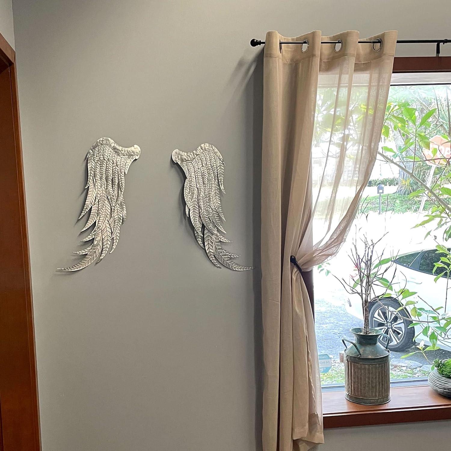 Zeckos Galvanized Metal Angel Wings Wall Art Home Decor Set of 2