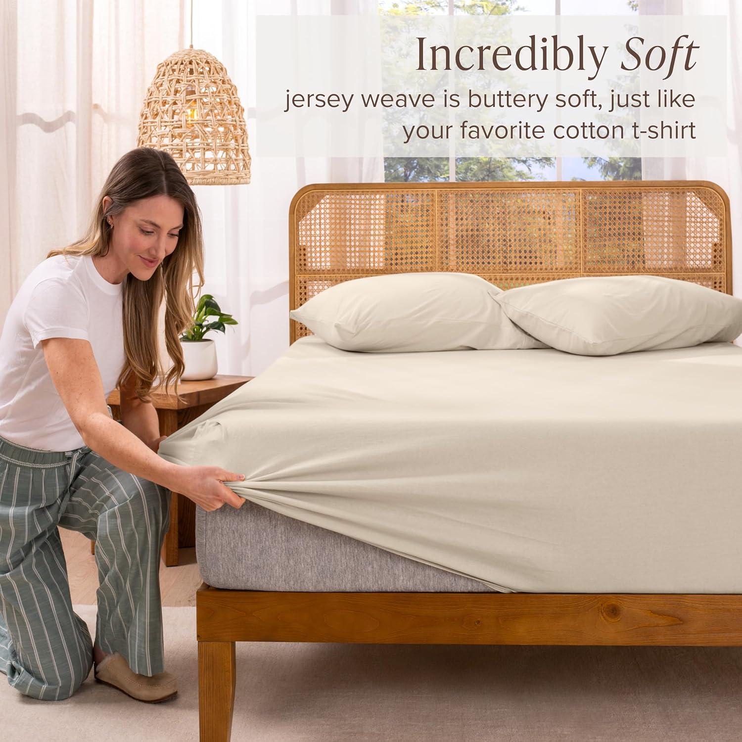Twin XL Sand Organic Cotton Jersey Fitted Sheet by Bare Home