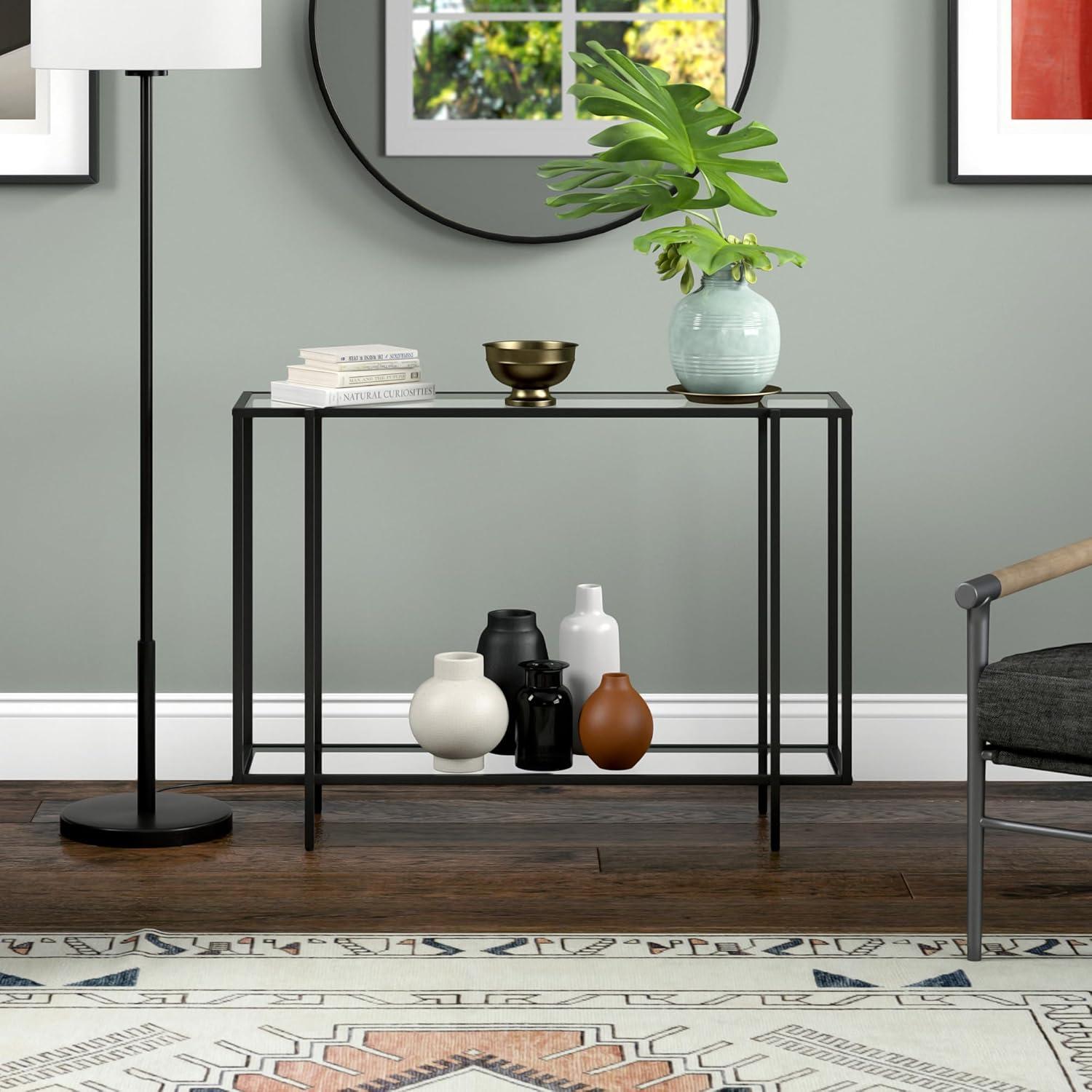 Evelyn&Zoe Vireo 45" Wide Rectangular Coffee Table with Metal Shelf in Blackened Bronze
