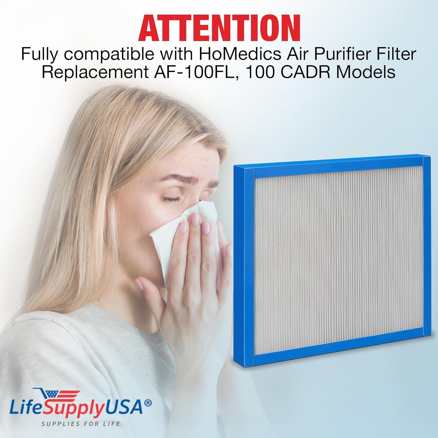 LifeSupplyUSA True HEPA Filter Replacement Compatible with HoMedics Filter Replacement AF-100FL, 100 CADR Air Purifier
