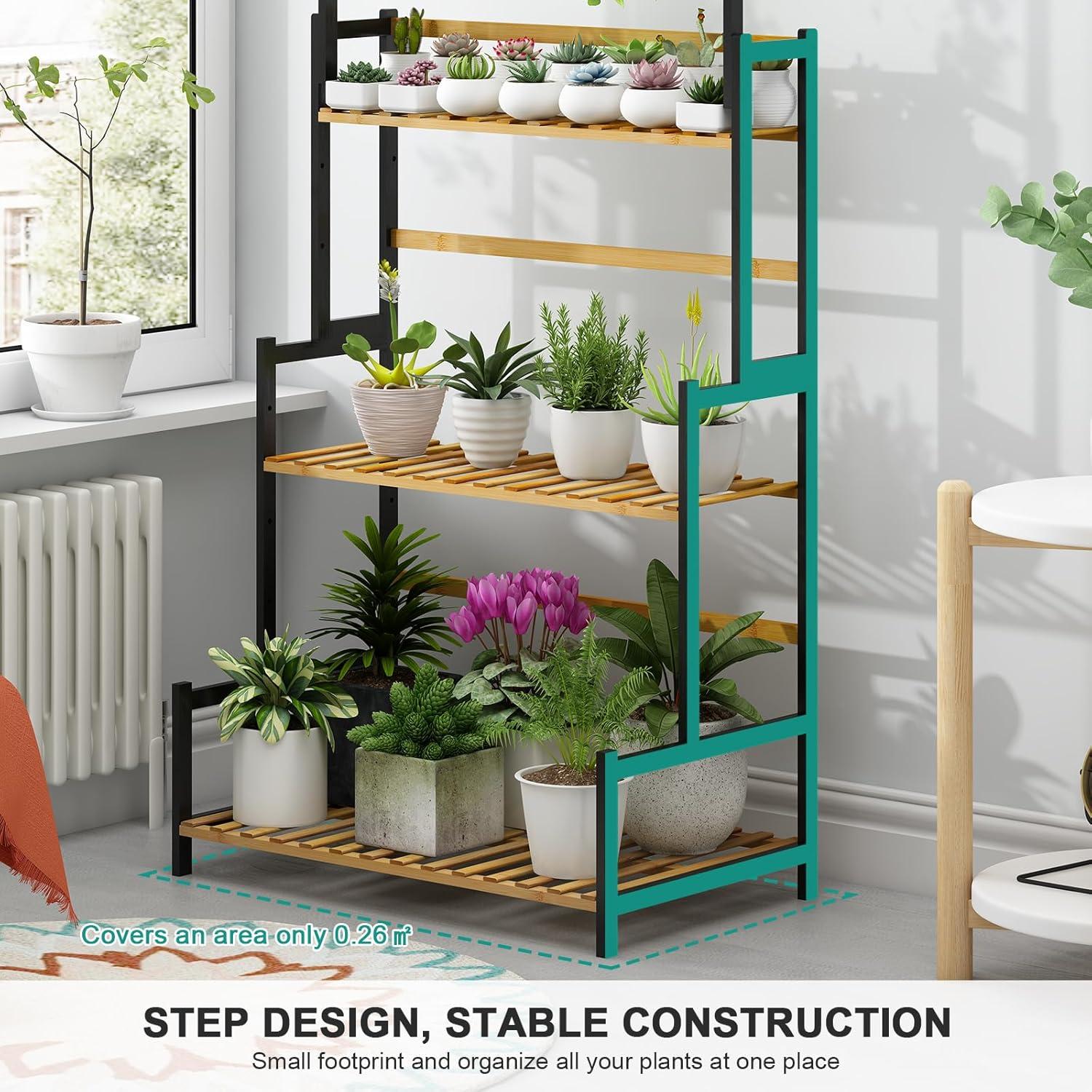 Ufine Bamboo Ladder Plant Stand 3 Tier Foldable Flower Pot Display Shelf Rack for Indoor Outdoor Home Patio Lawn Garden Balcony Organizer Planter Holder