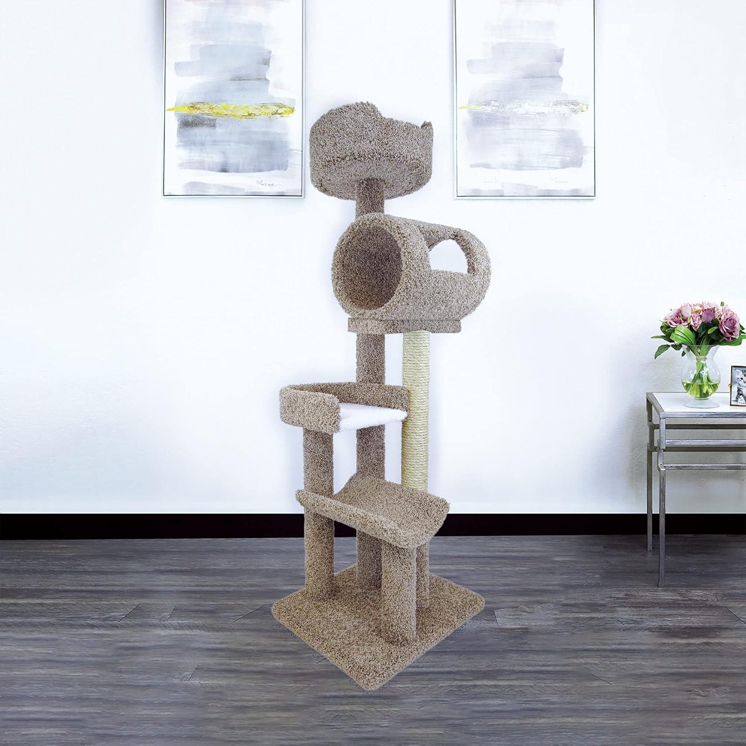 Brown Sisal and Wood Freestanding Cat Climbing Tower